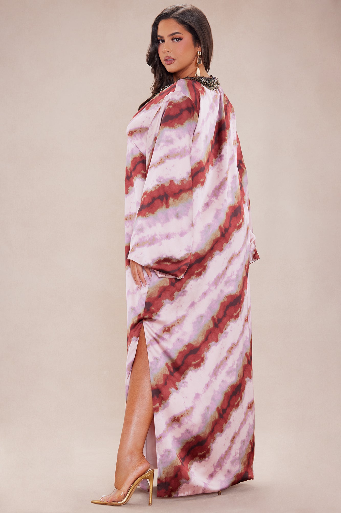 Stella Satin Kaftan Maxi Dress - Mauve/combo - Image 8