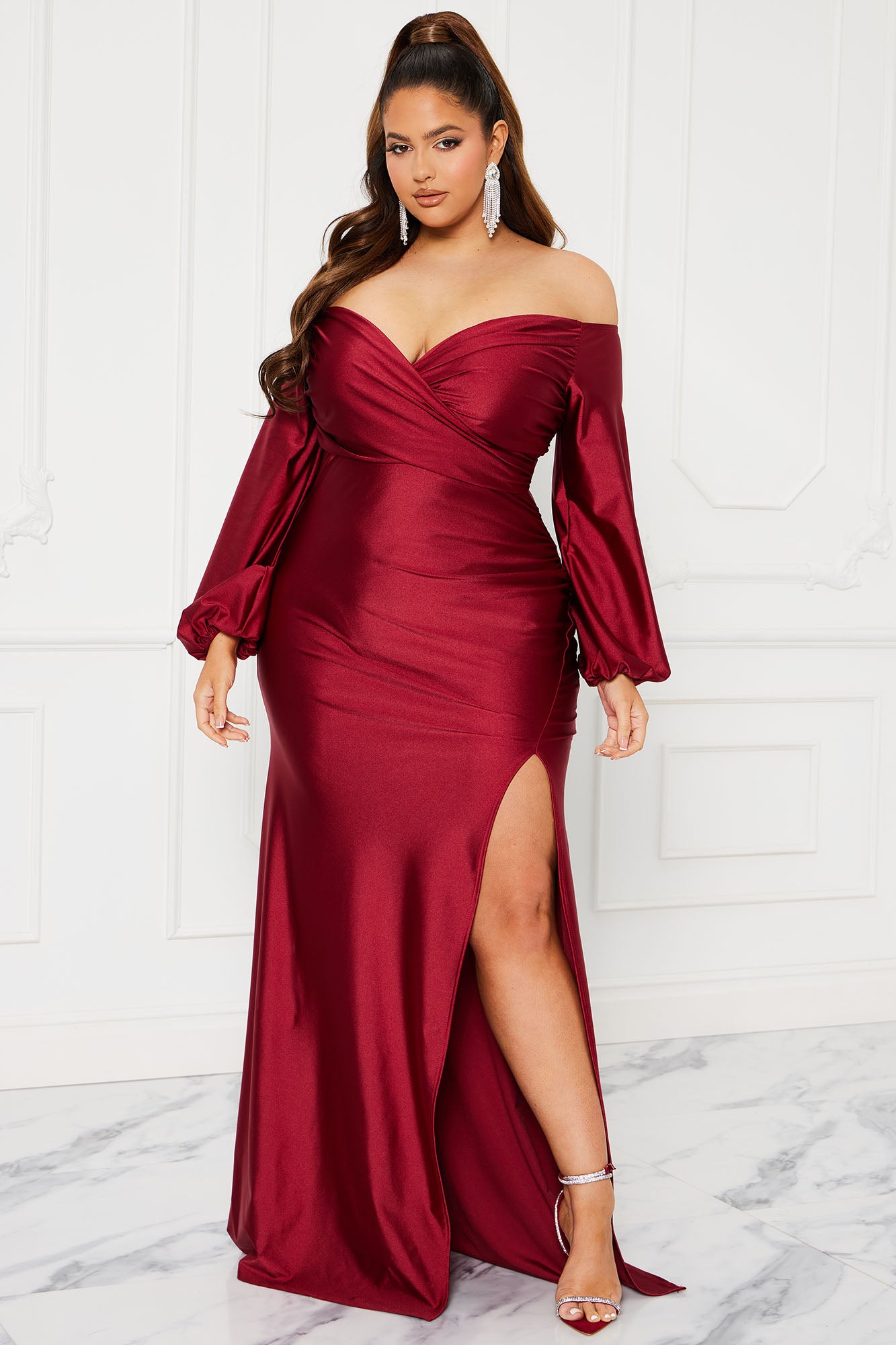 Denise Off Shoulder Maxi Dress - Wine - Image 4