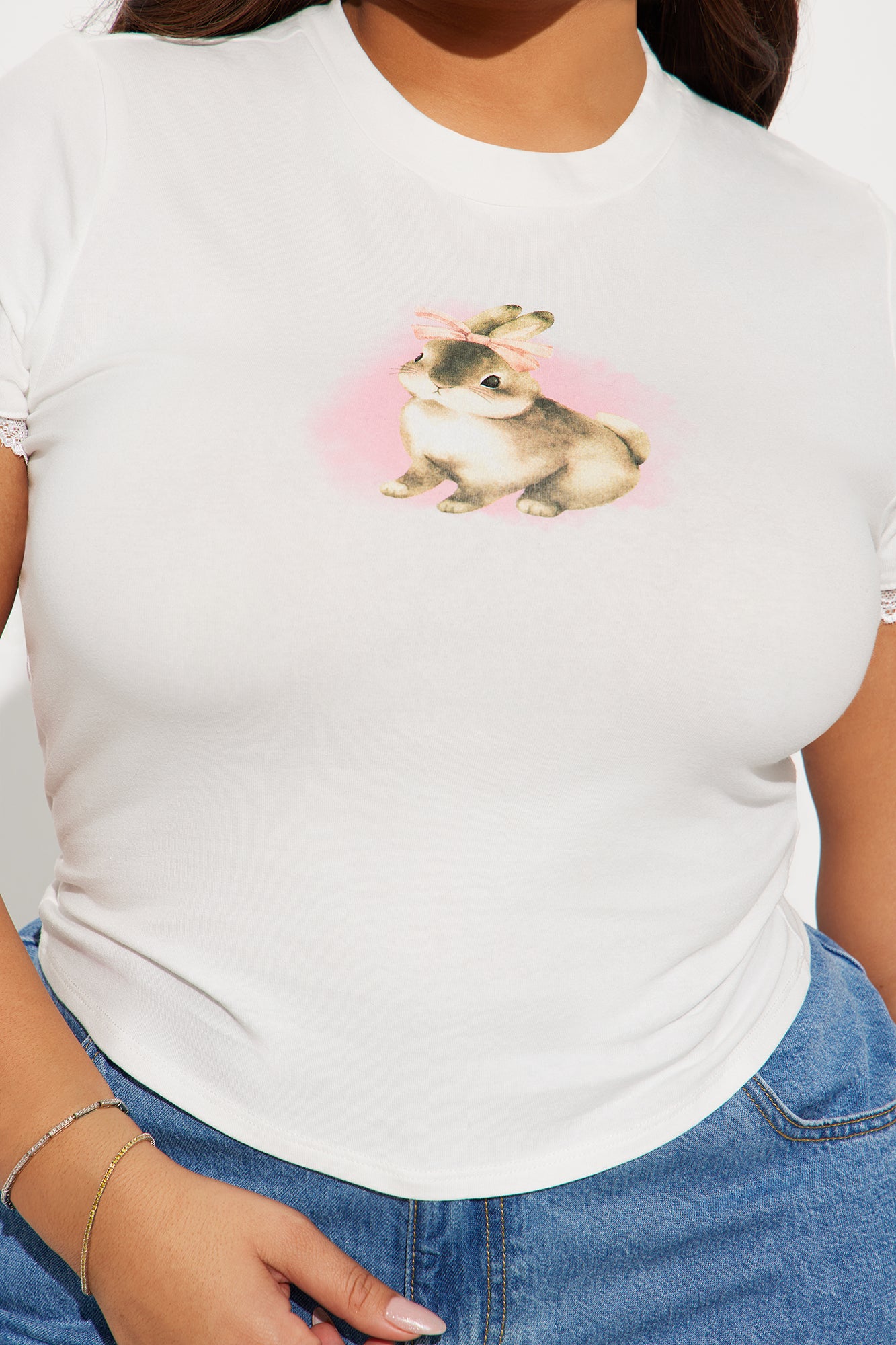 Bunny Lace Baby Tee - White - Image 6