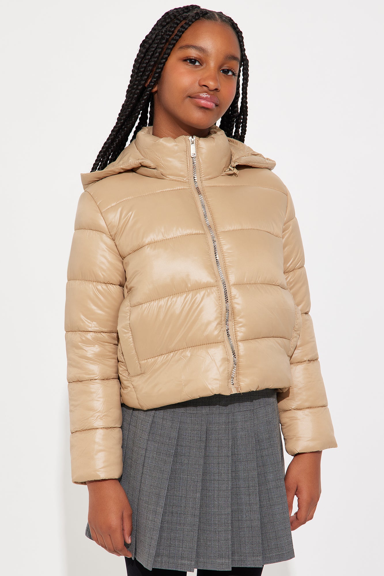 Mini Amelia Hooded Puffer Jacket - Brown - Image 3
