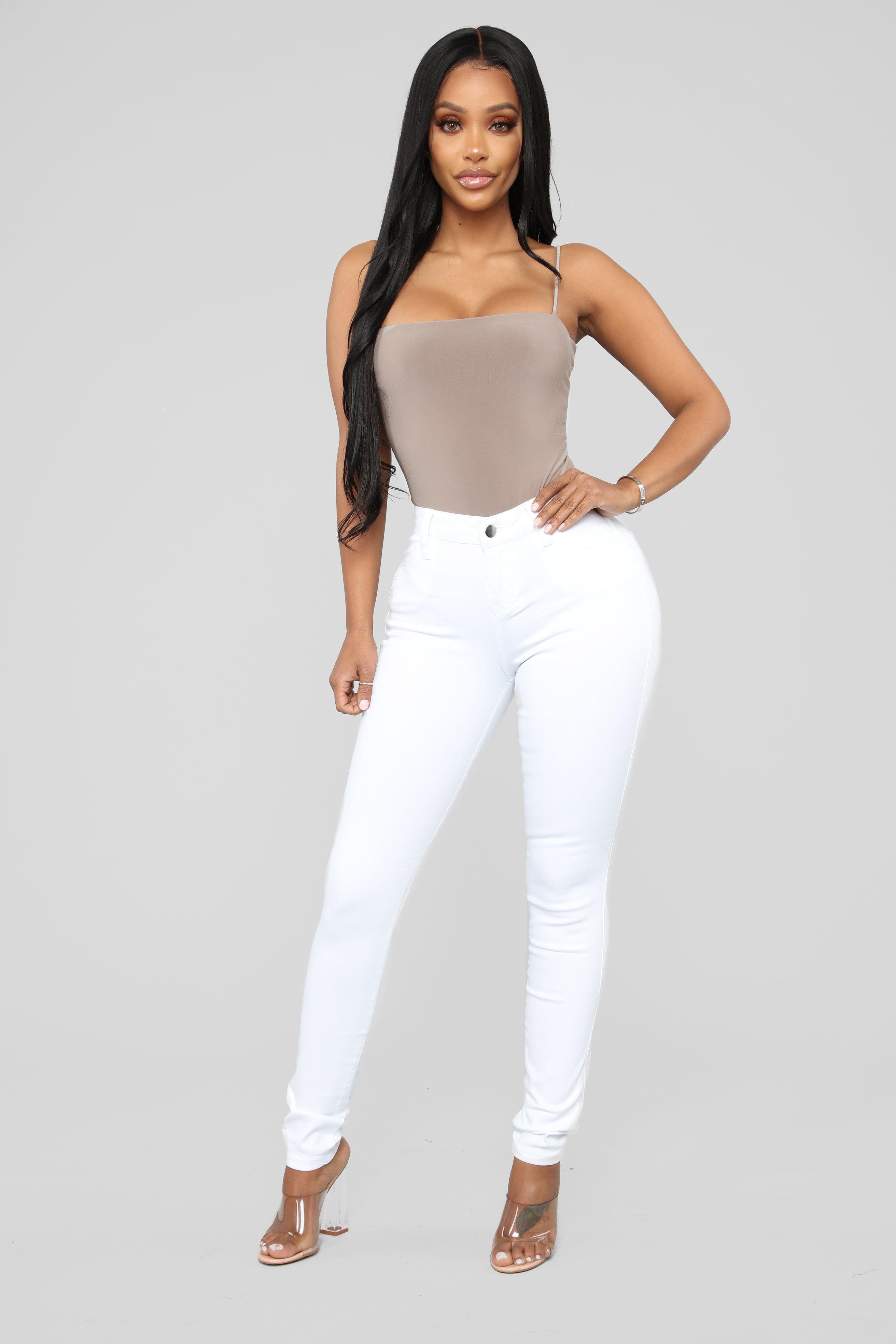 Classic Mid Rise Skinny Jeans - White - Image 4