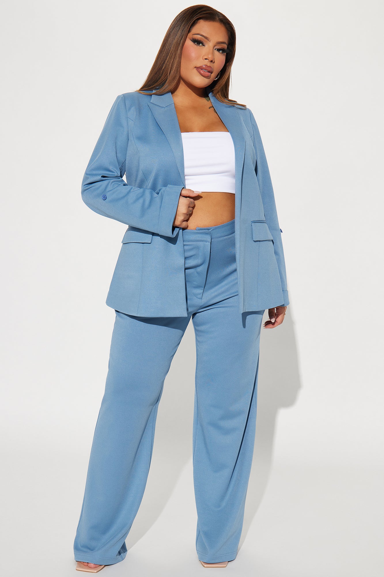 Dayna Blazer Pant Set - Slate Blue - Image 4