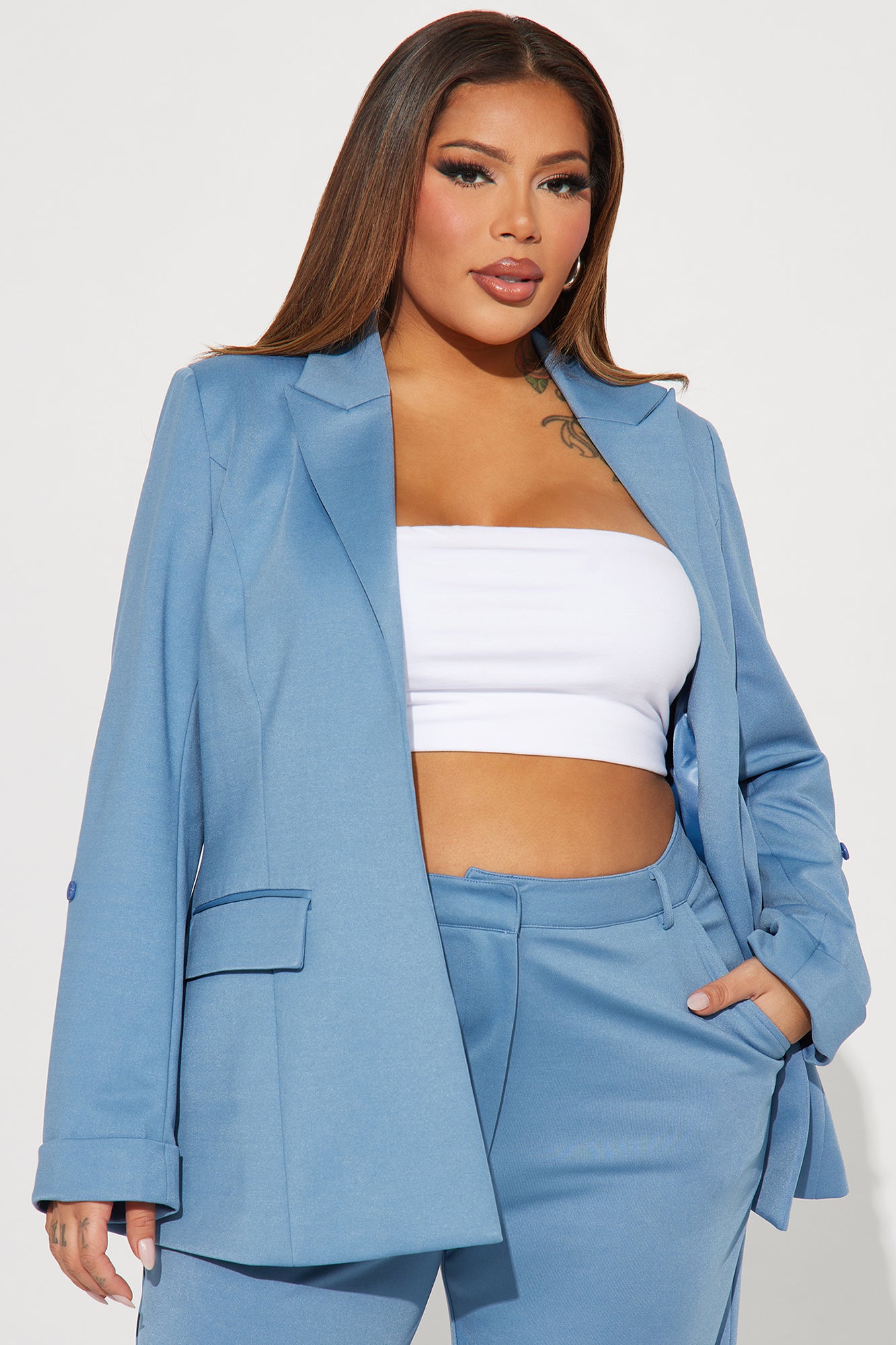 Dayna Blazer Pant Set - Slate Blue - Image 5