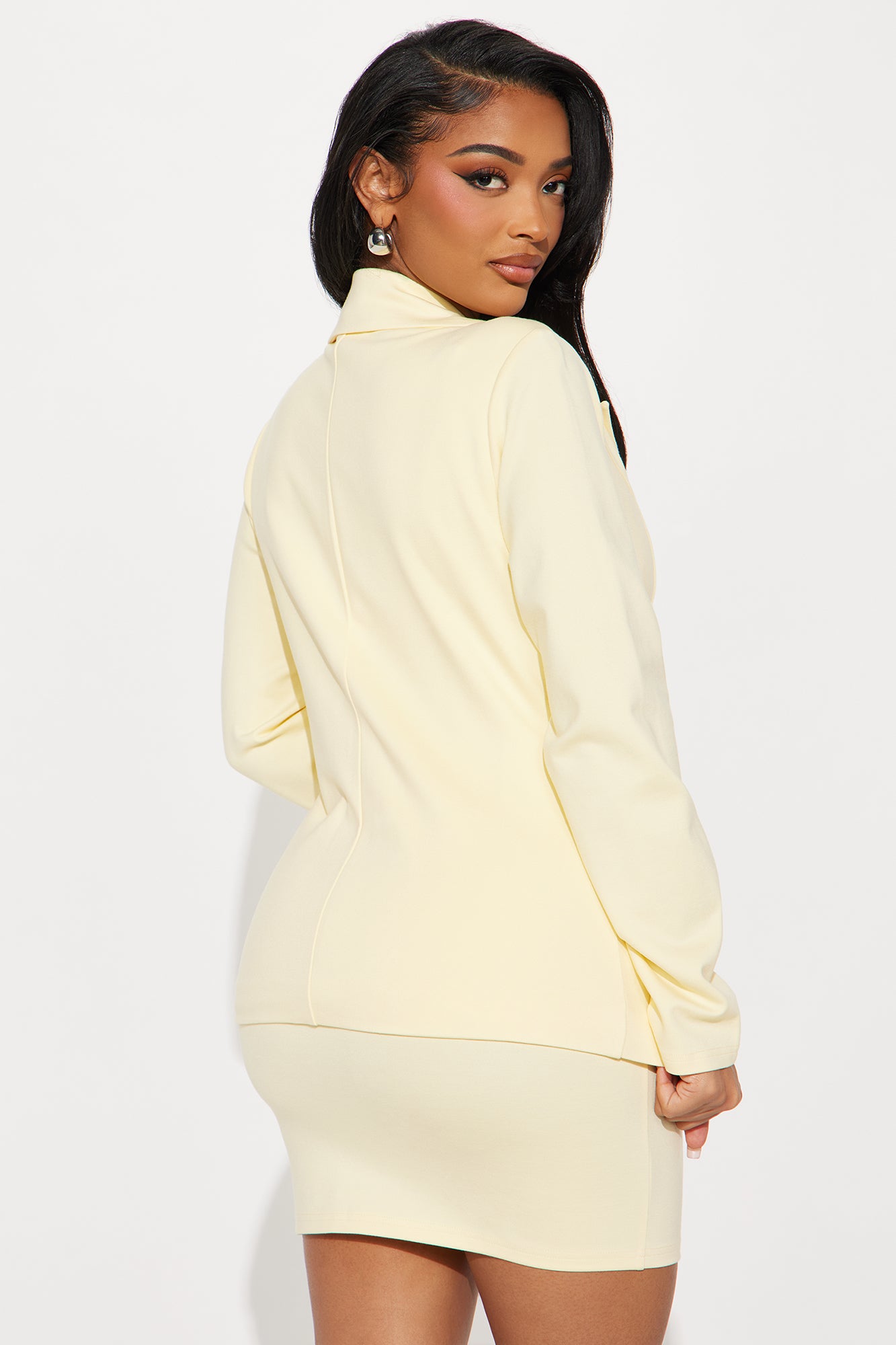 The Mia Double Lined Ponte Blazer Skirt Set - Butter Yellow - Image 3