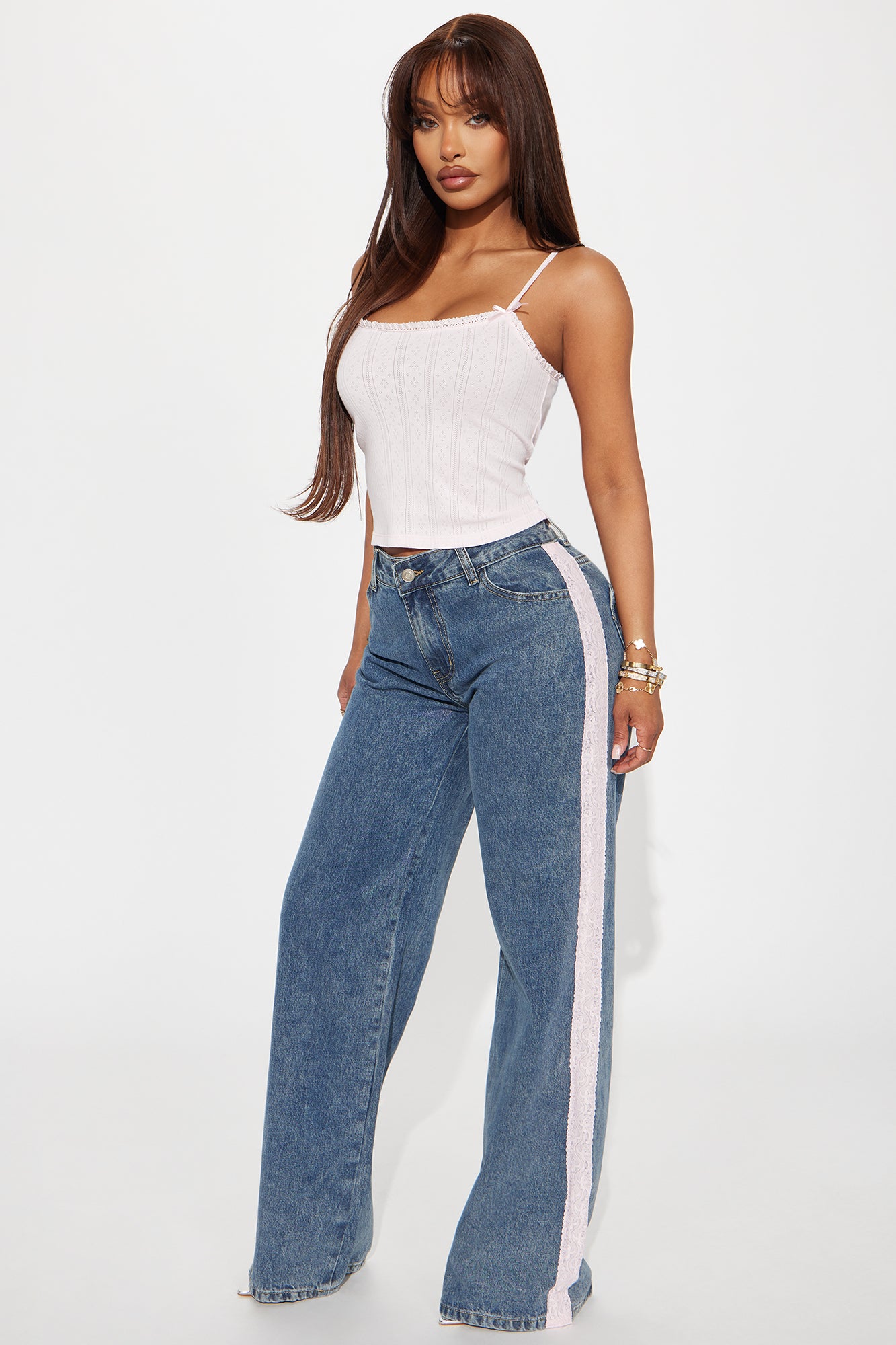 Keep It Sweet Lace Trim Bow Jeans - Light Wash - Image 3