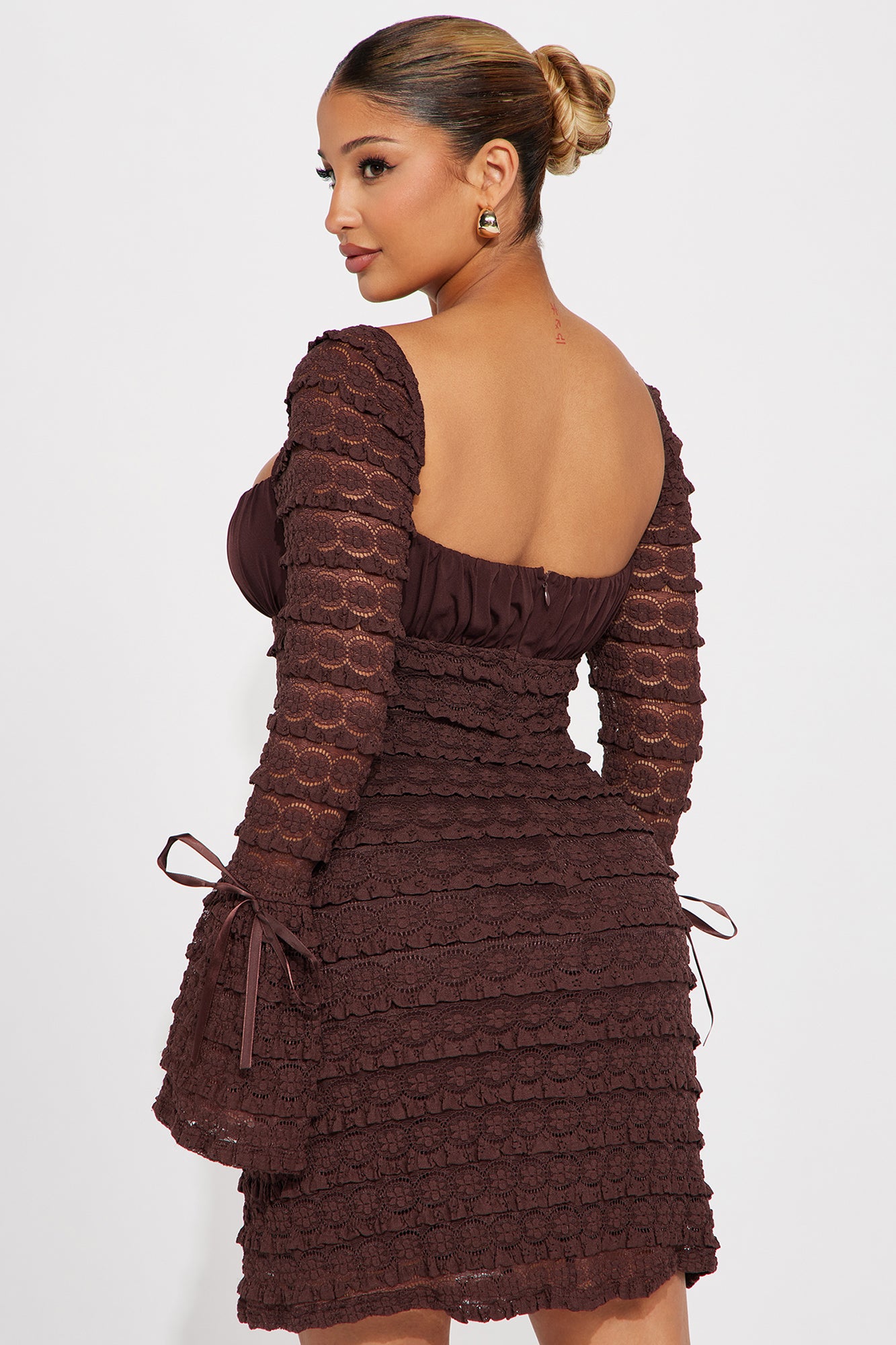 Espresso Lace Mini Dress - Brown - Image 3