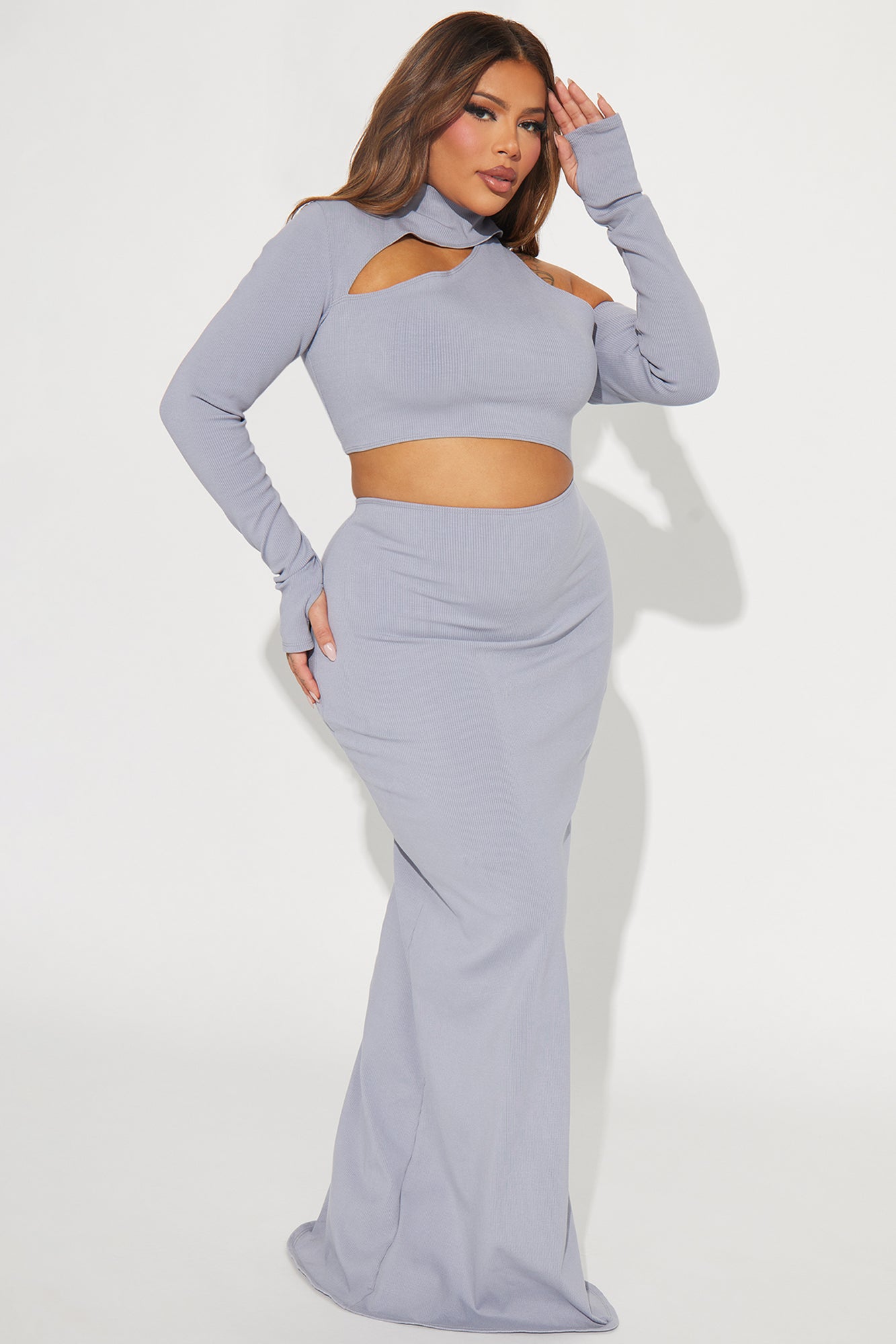 Angelina Snatched Maxi Dress - Slate Grey - Image 5