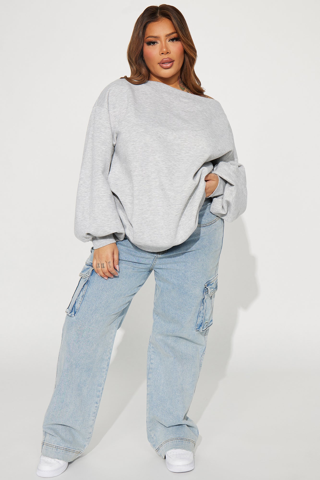 Vera Off Shoulder Oversized Sweatshirt - Heather Grey - Image 5