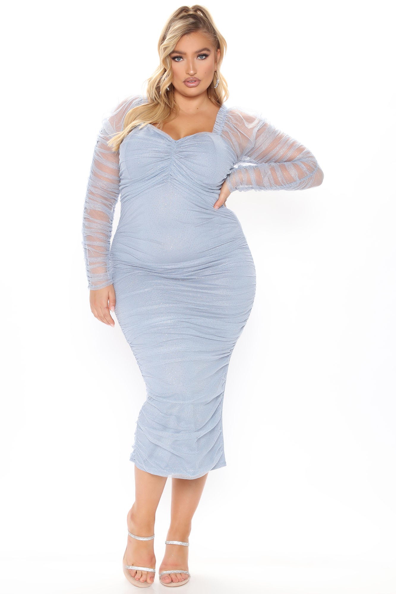 A Glittery Mesh Midi Dress - Ice Blue - Image 7