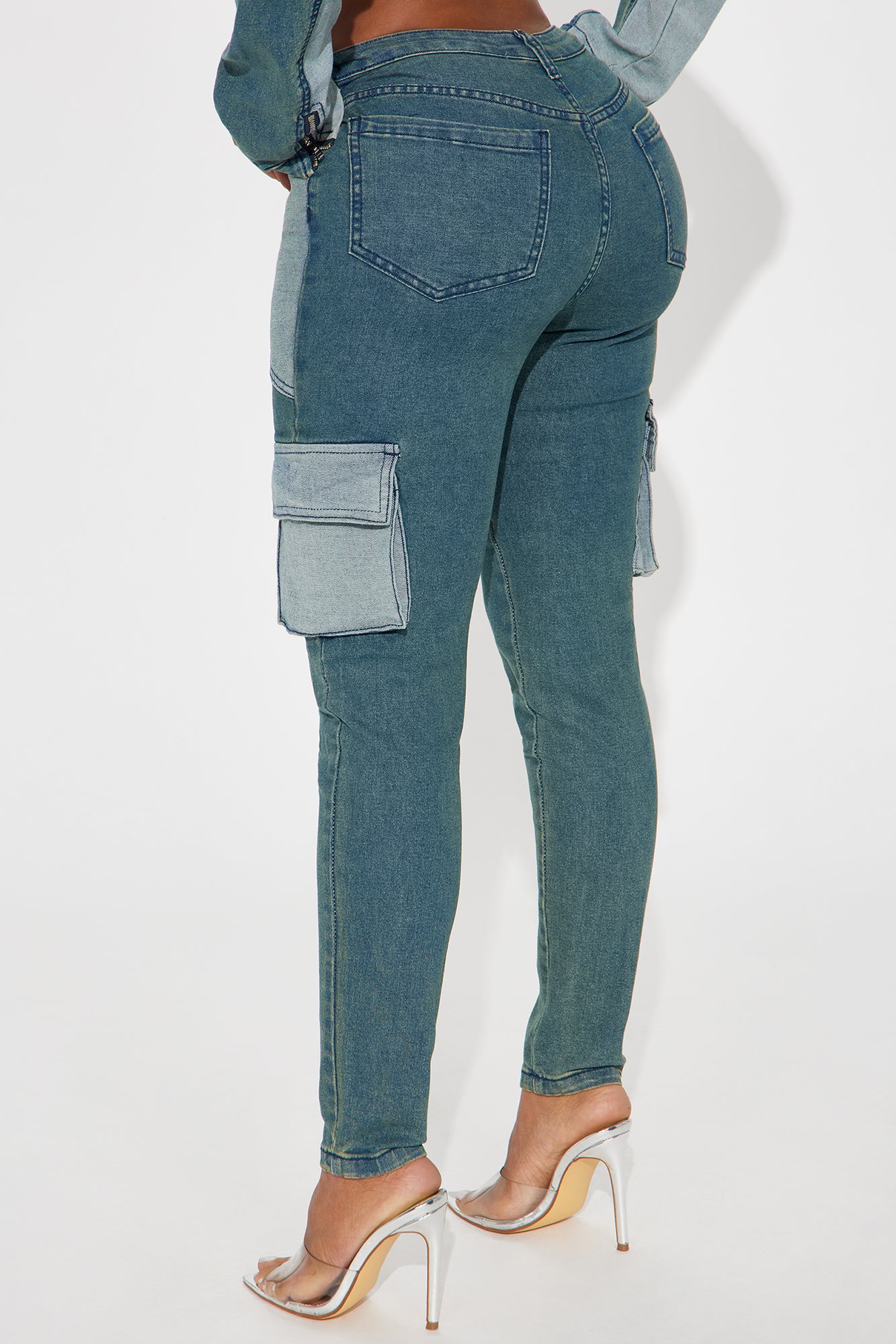 Taking Your Time Stretch Cargo Skinny Jeans - Teal - Image 3