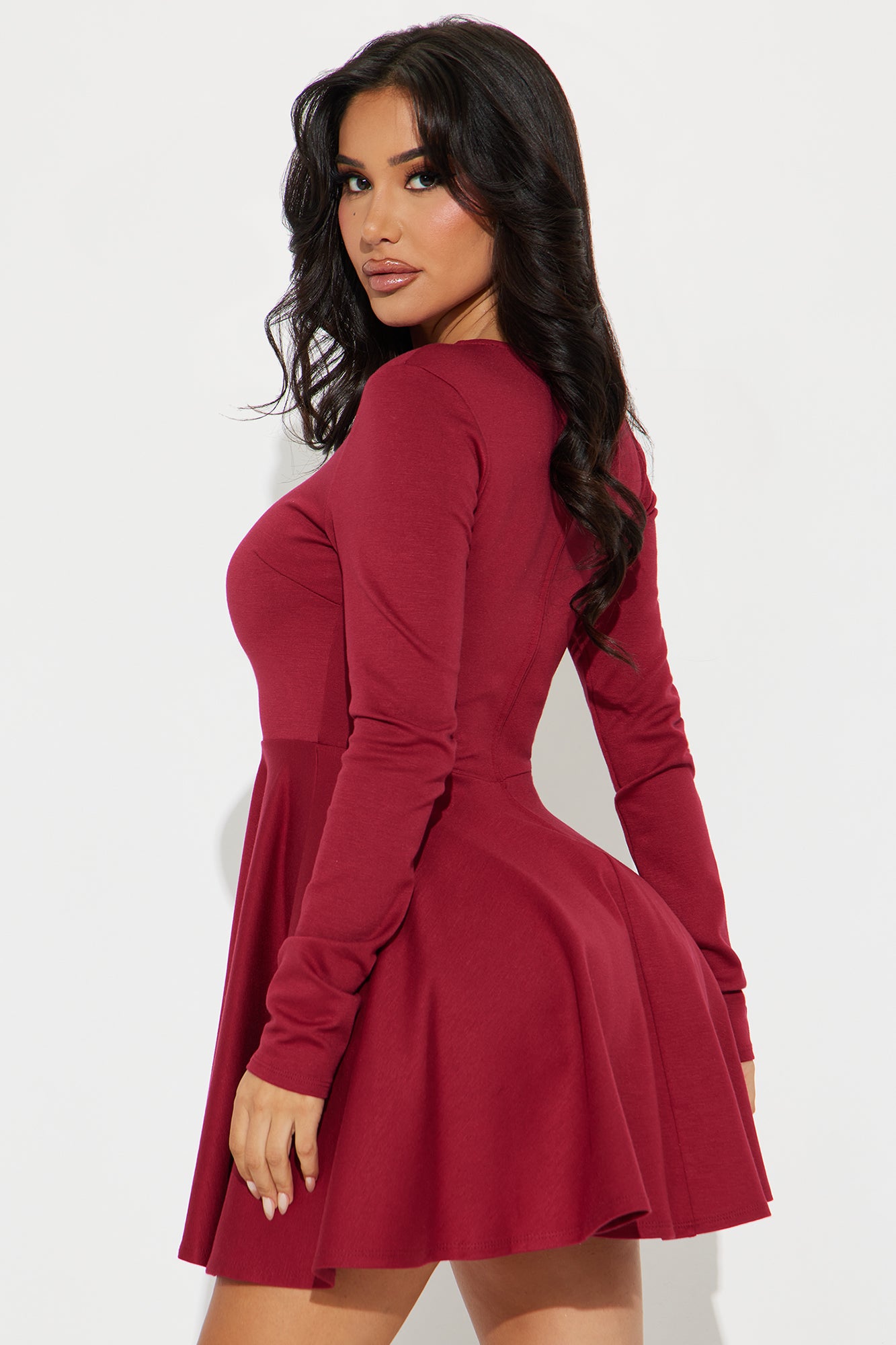 Zayla Pleated Mini Dress - Wine - Image 3