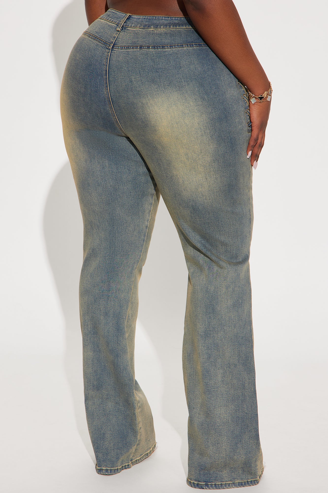 Out In The Town Lace Up Stretch Flare Jeans - Vintage Wash - Image 8