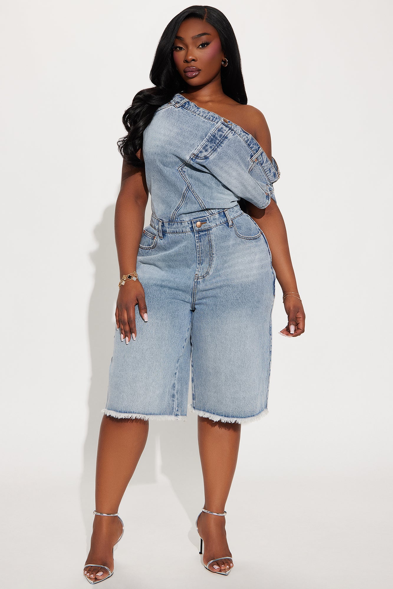 Dakota Denim Jort Romper - Light Wash - Image 5