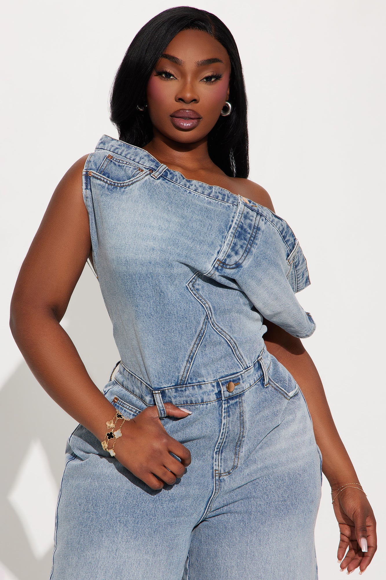 Dakota Denim Jort Romper - Light Wash - Image 6