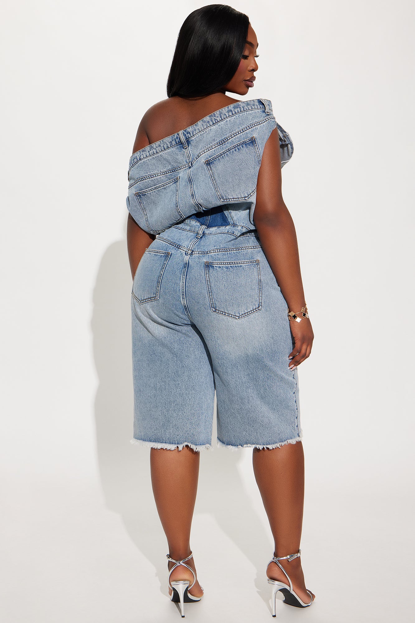 Dakota Denim Jort Romper - Light Wash - Image 7