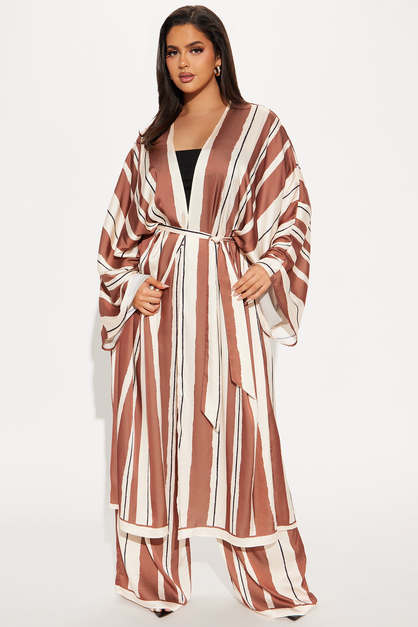 Alonna Satin Kimino Pant Set - Brown/combo - Image 6