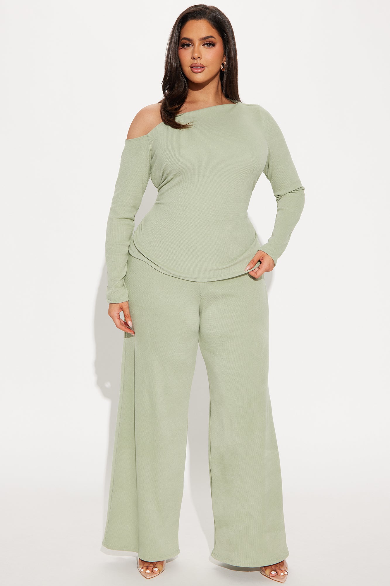 Maya Off Shoulder Pant Set - Sage - Image 4