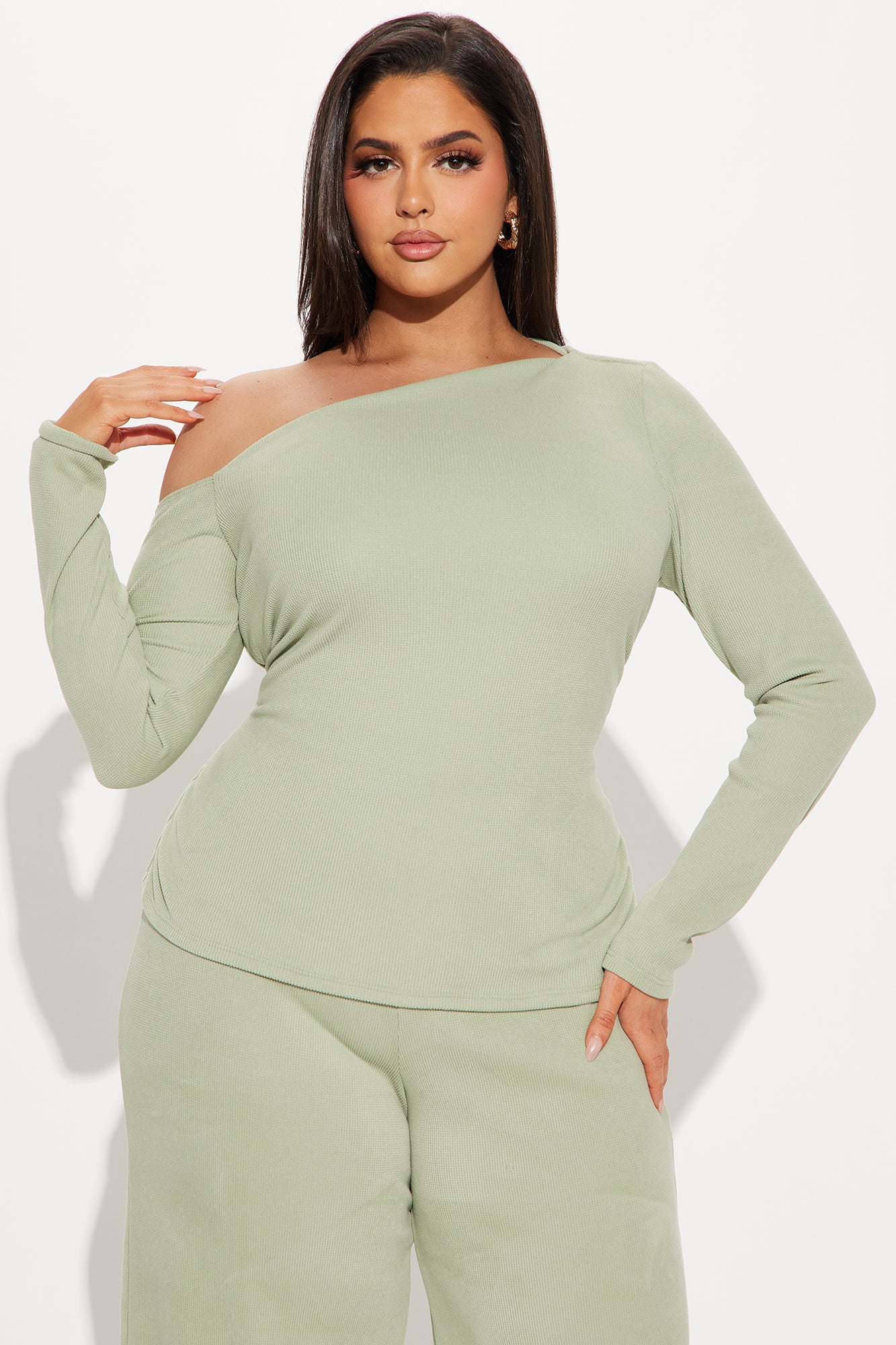 Maya Off Shoulder Pant Set - Sage - Image 5