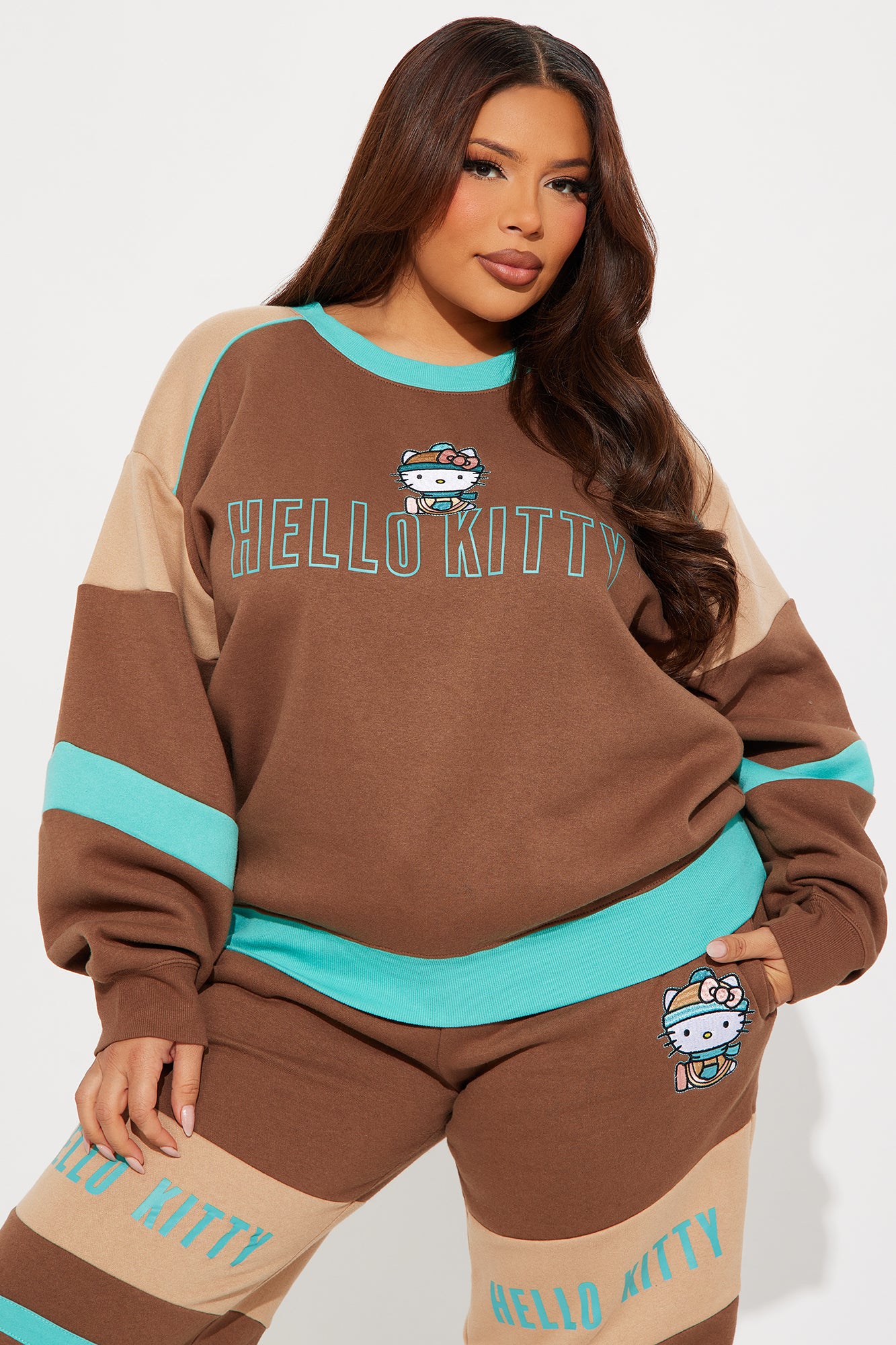 Hello Kitty Color Block Sweatshirt - Brown/combo - Image 4