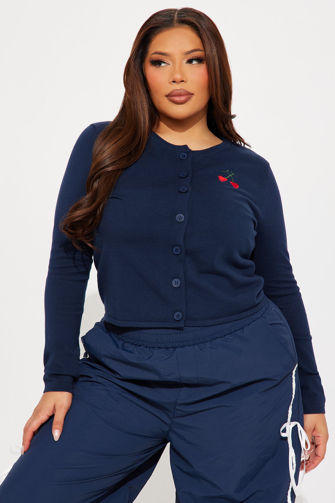 Cherry Hearts Cardigan - Navy - Image 6