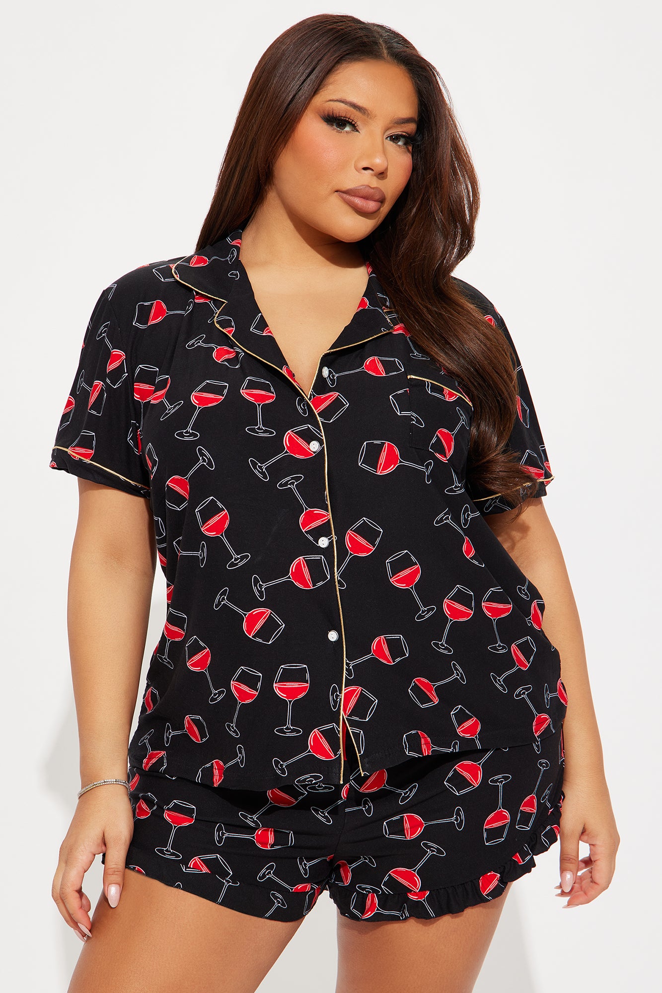 Wine Down PJ Short Set - Black/combo - Image 4