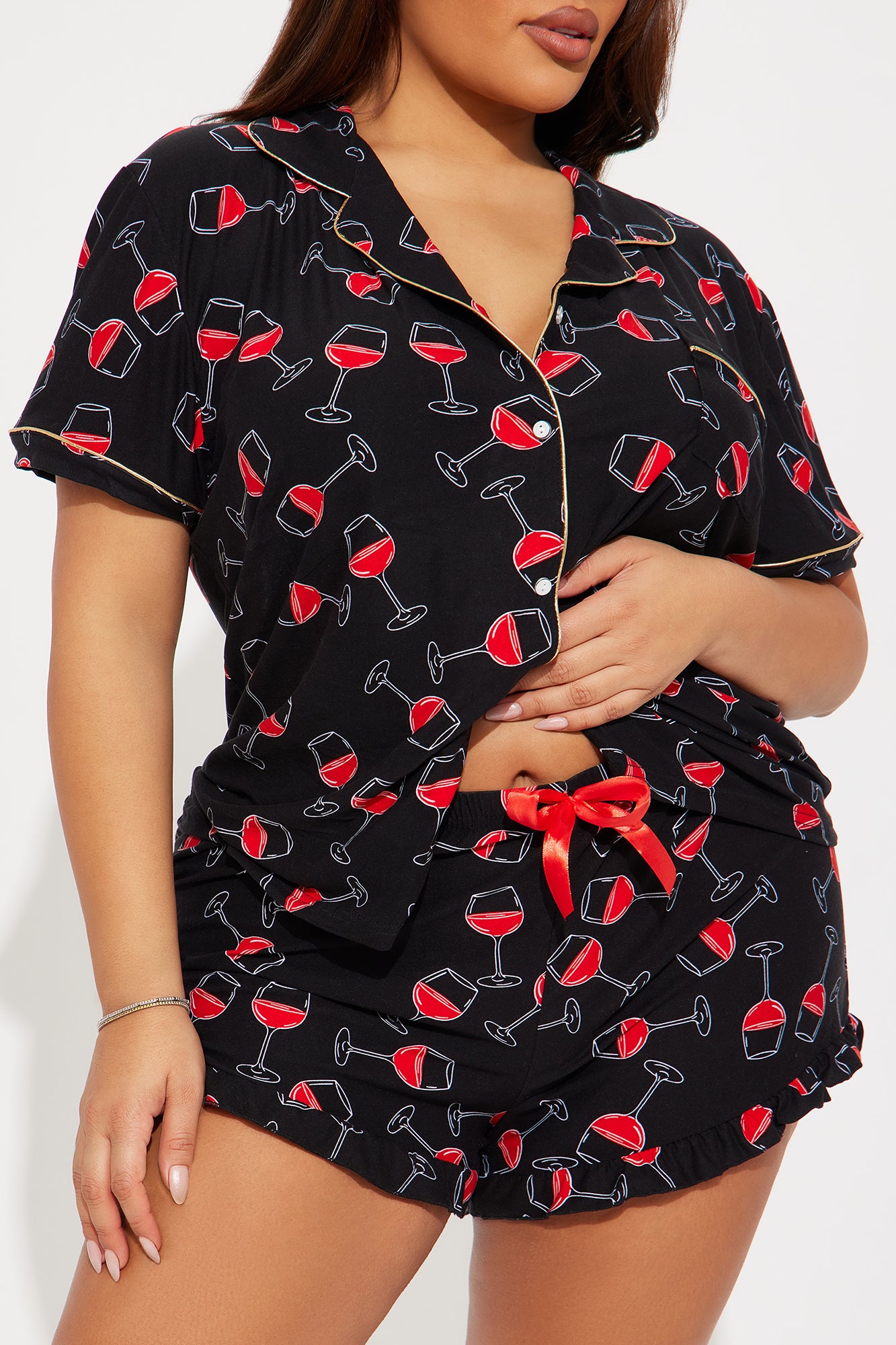 Wine Down PJ Short Set - Black/combo - Image 5