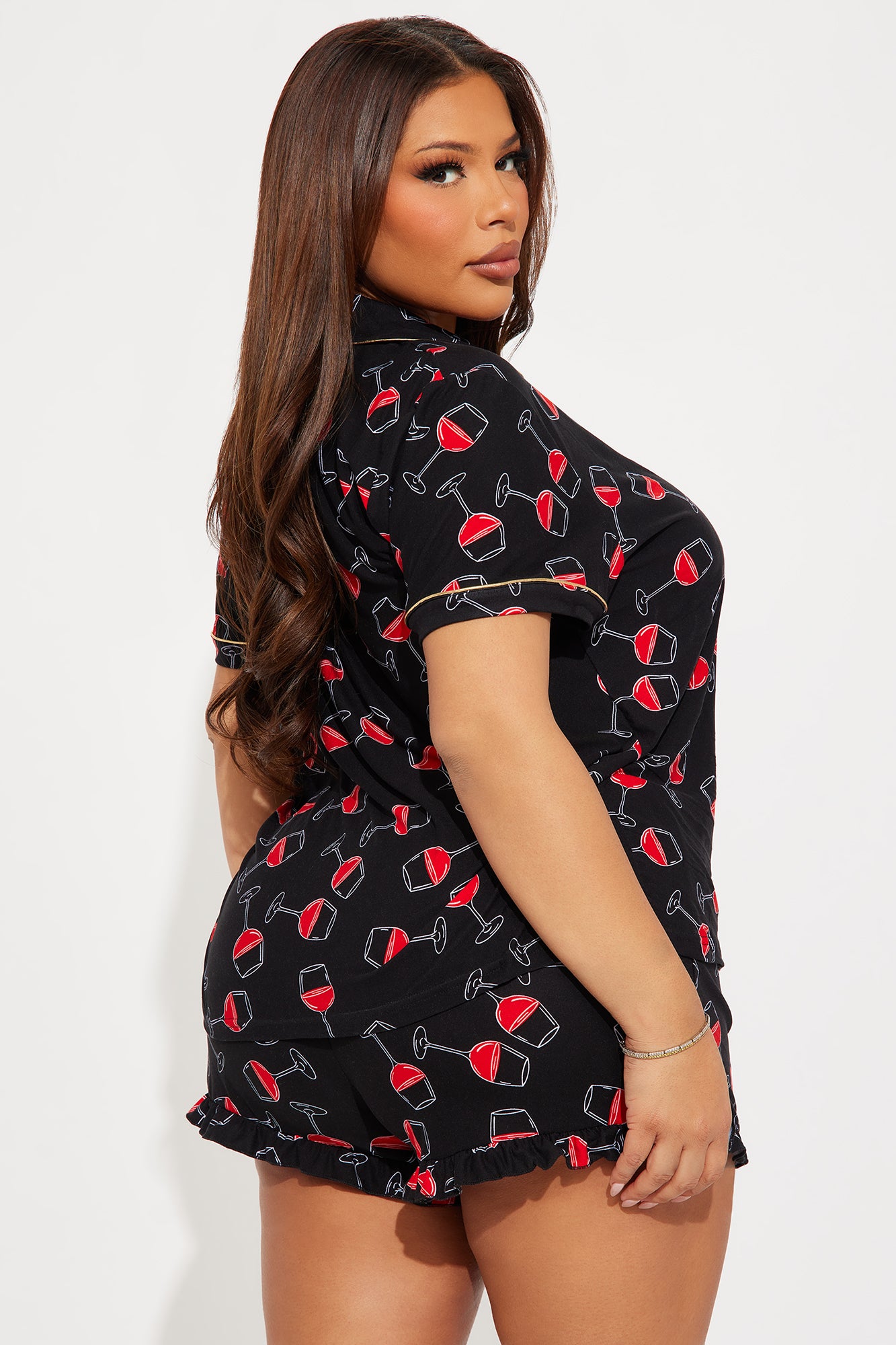 Wine Down PJ Short Set - Black/combo - Image 6