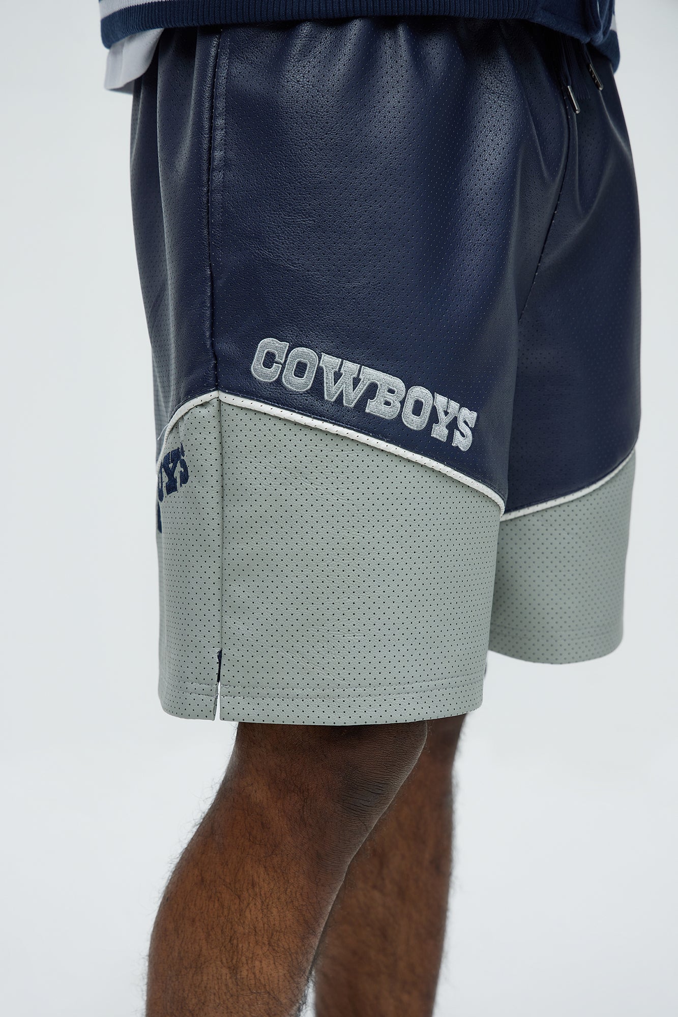 Cowboys Up And Down The Court Faux Leather Shorts - Navy - Image 3