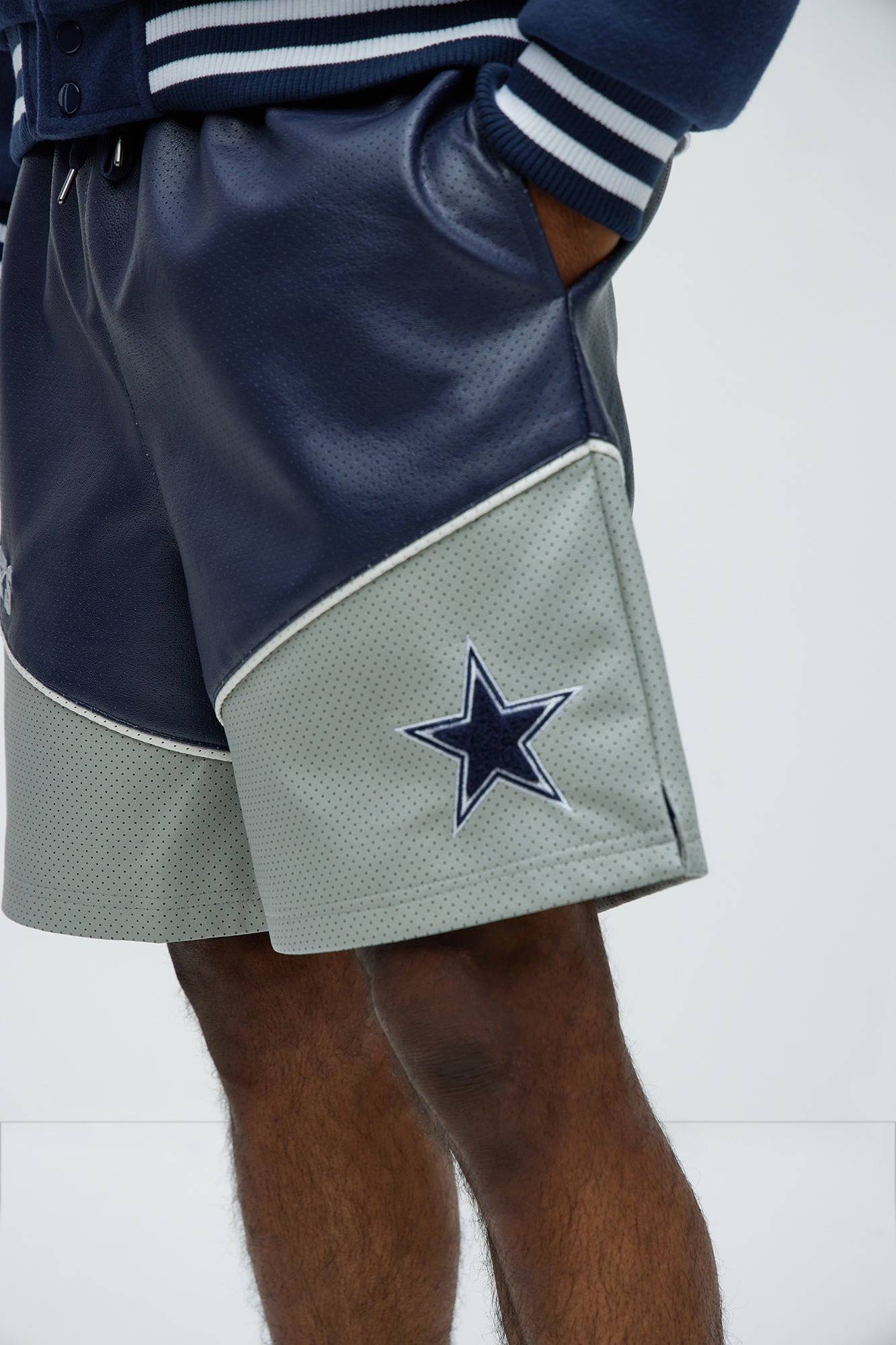 Cowboys Up And Down The Court Faux Leather Shorts - Navy - Image 4
