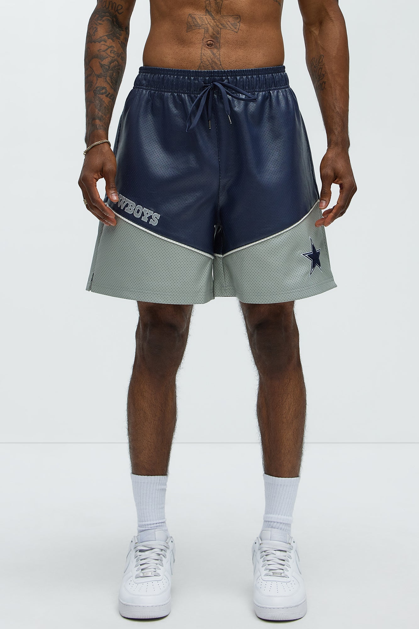 Cowboys Up And Down The Court Faux Leather Shorts - Navy - Image 5
