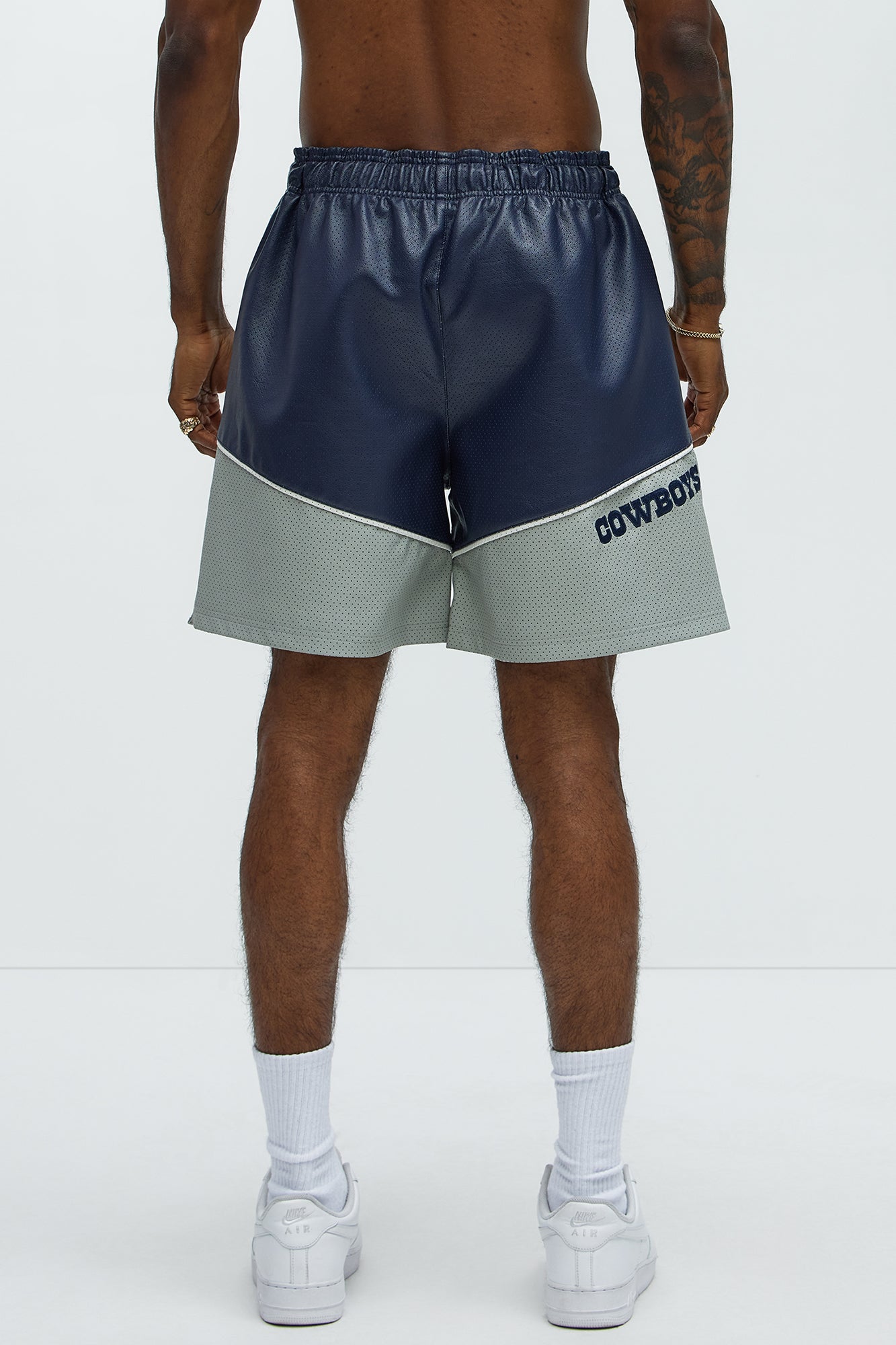 Cowboys Up And Down The Court Faux Leather Shorts - Navy - Image 6