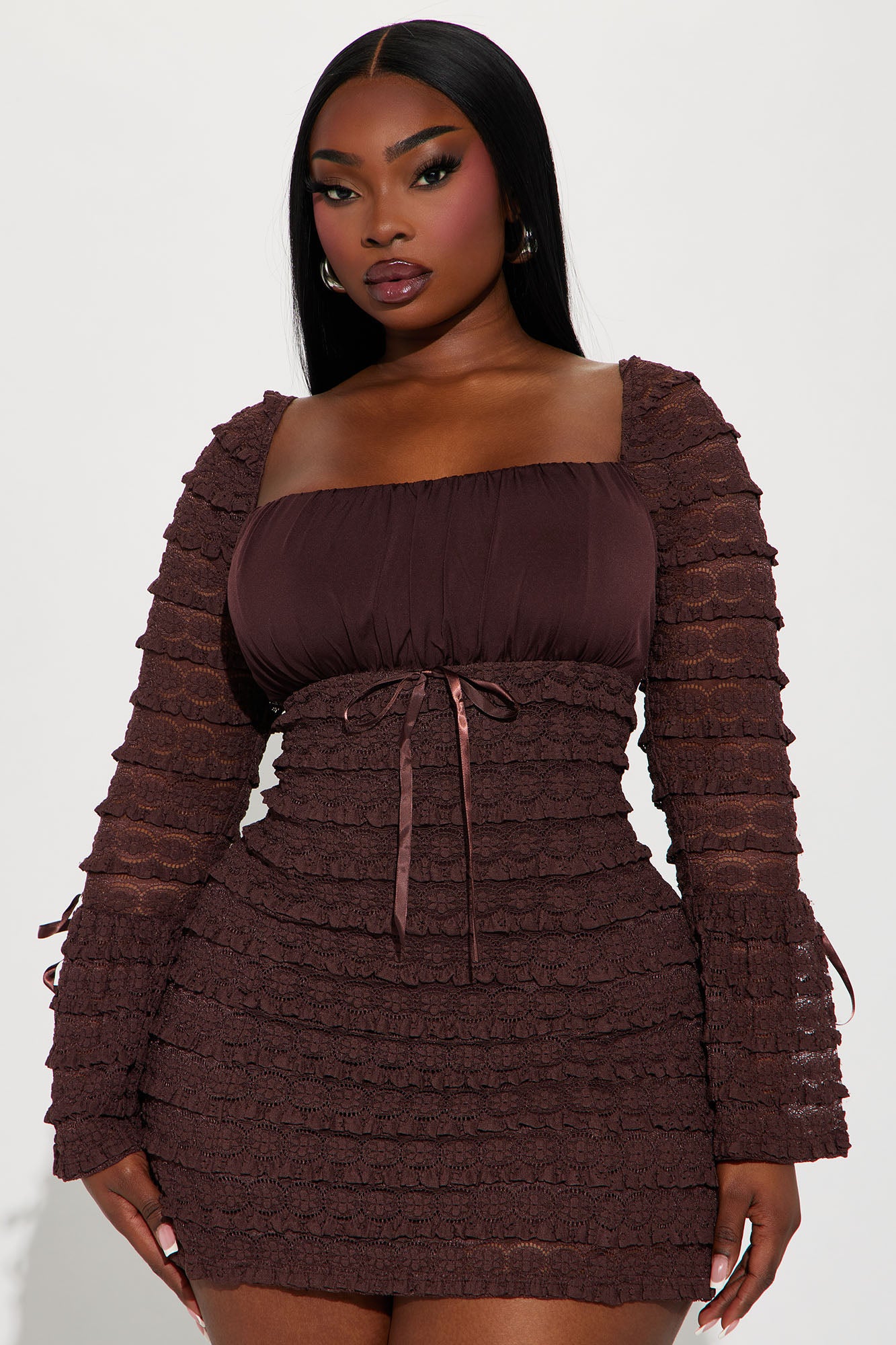 Espresso Lace Mini Dress - Brown - Image 5