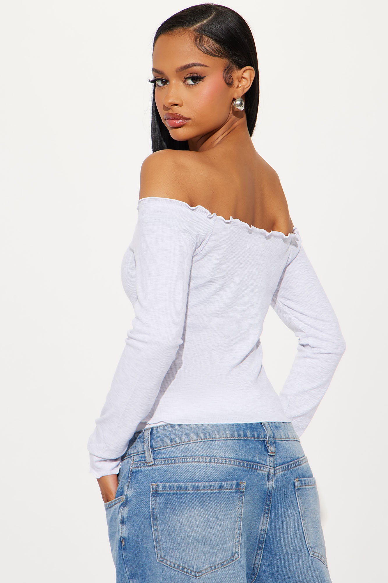 Becca Off Shoulder Top - Heather Grey - Image 3
