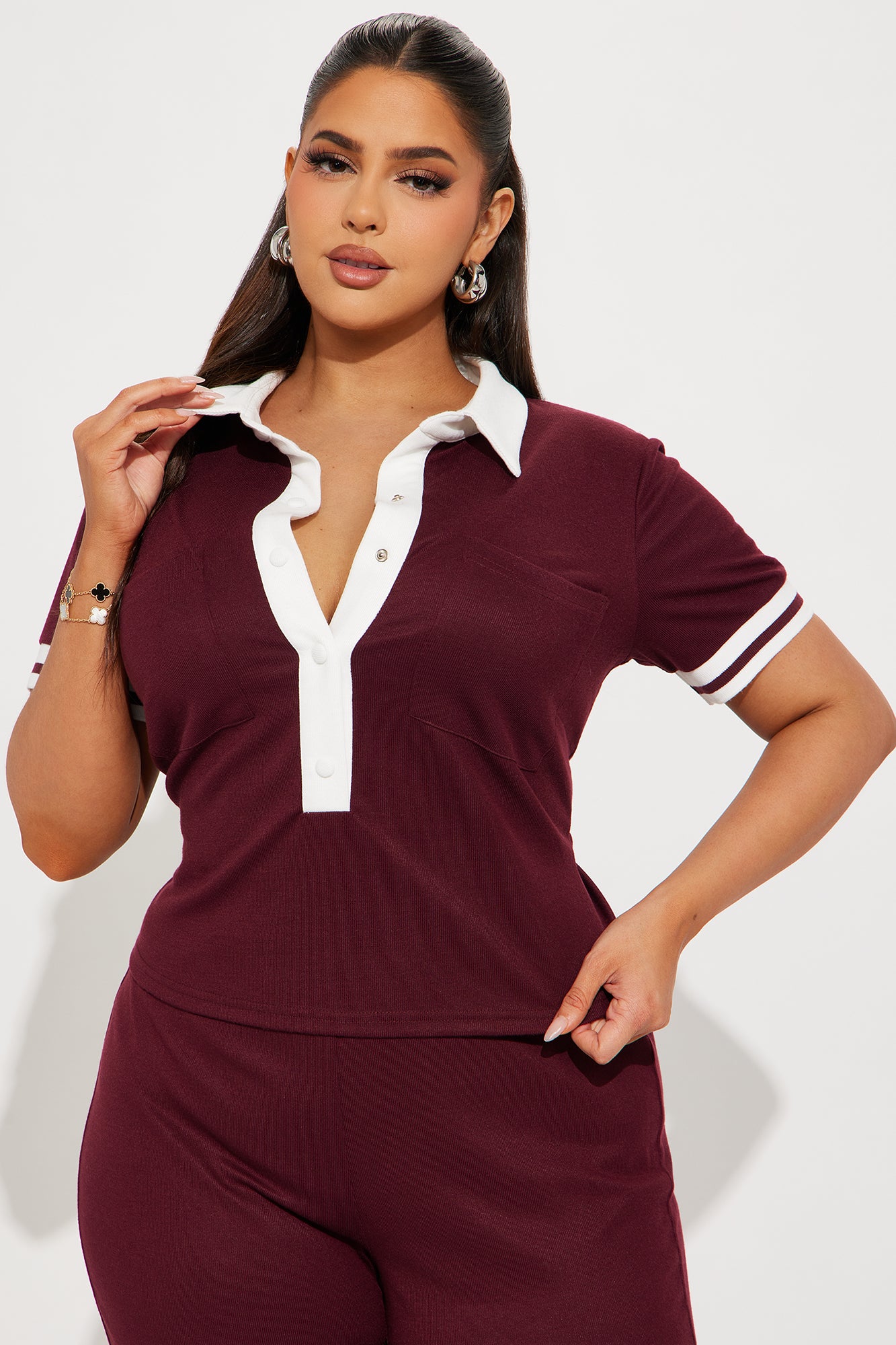 Diana Polo Sweater Pant Set - Burgundy - Image 5