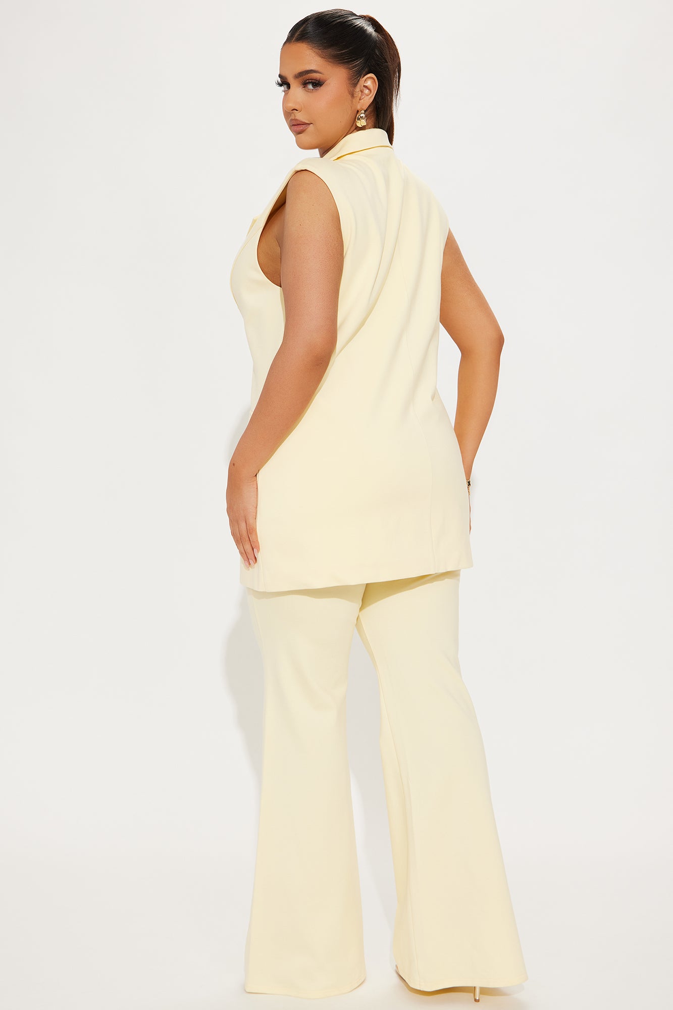 The Mia Double Lined Ponte Long Vest Pant Set - Butter Yellow - Image 6