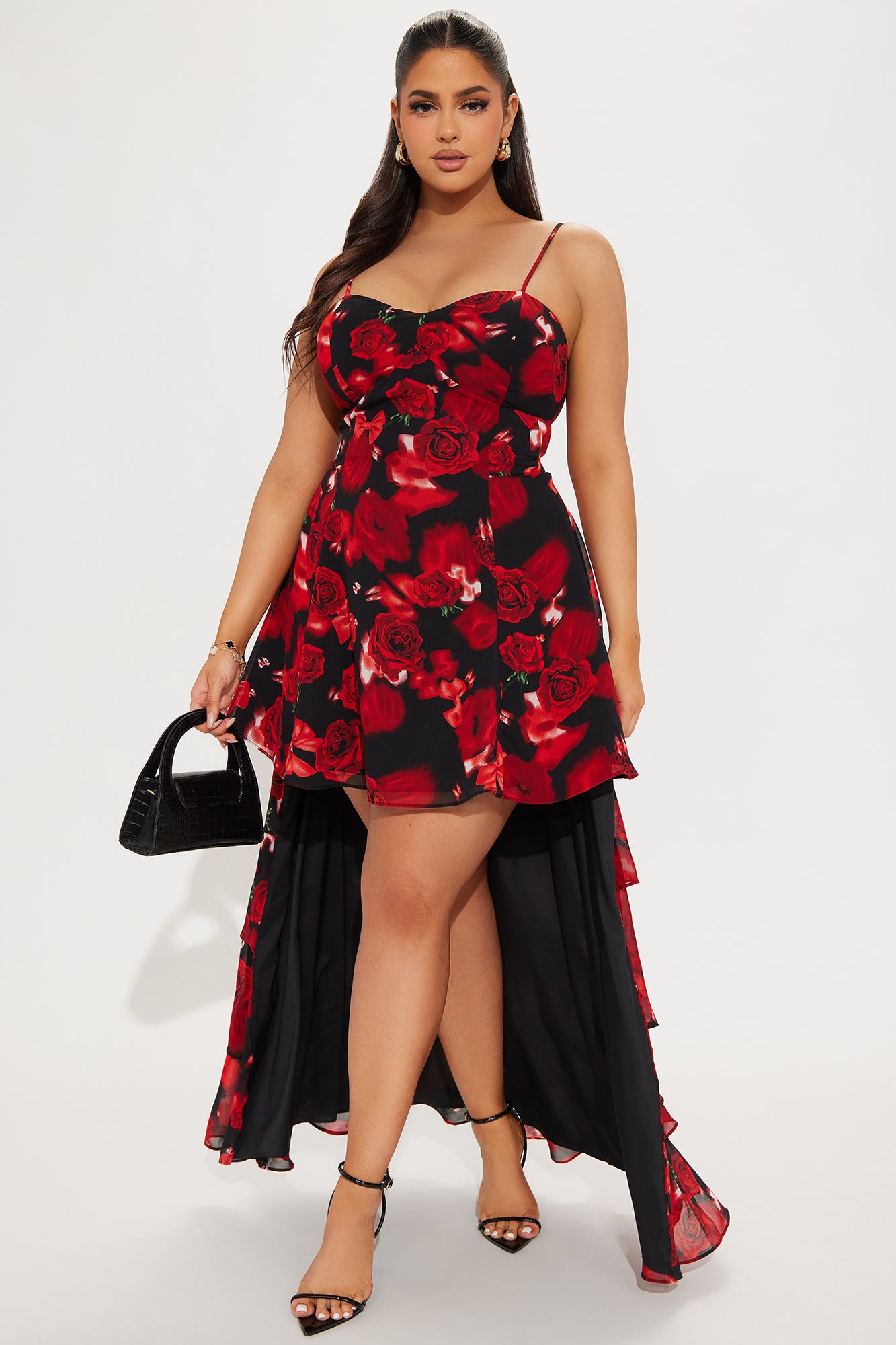Rose High Low Maxi Dress - Red/Black - Image 4