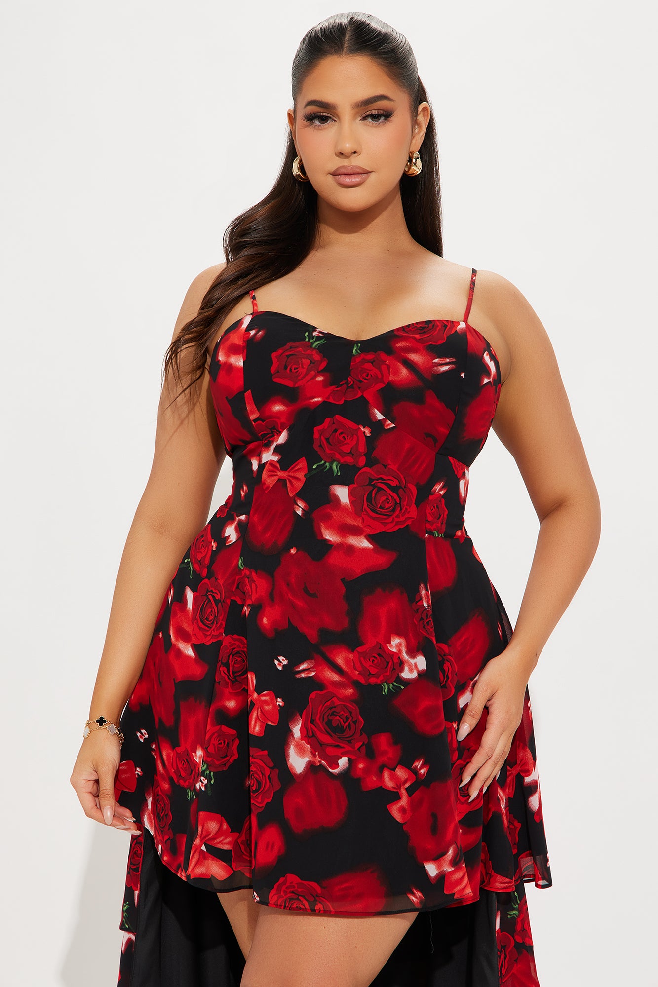 Rose High Low Maxi Dress - Red/Black - Image 5