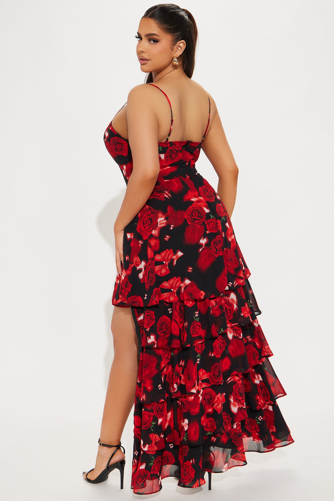 Rose High Low Maxi Dress - Red/Black - Image 6