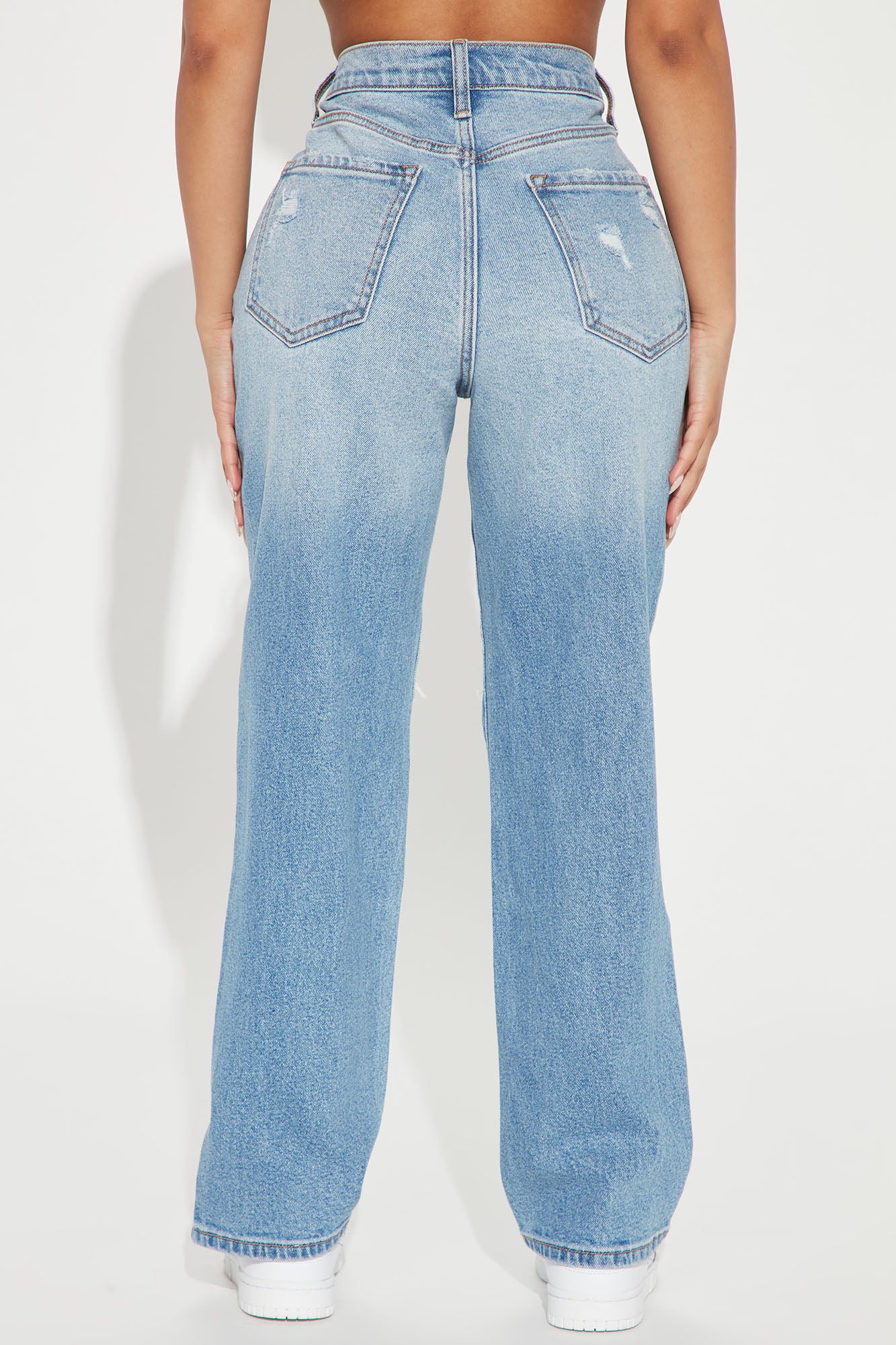 Petite As You Please Ripped Straight Leg Jeans - Light Blue Wash - Image 3