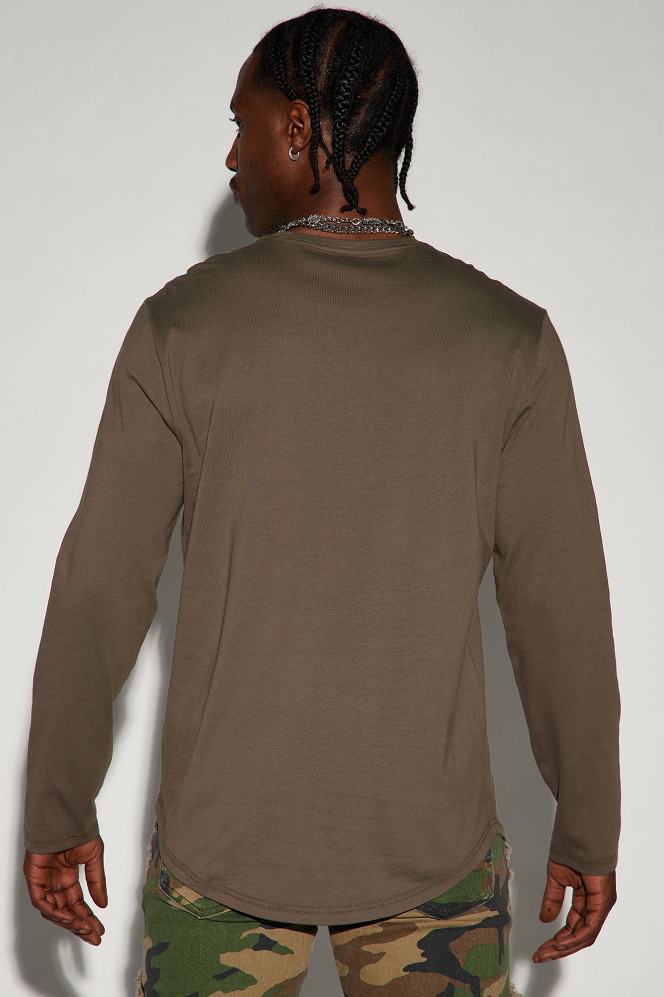 Essential Long Sleeve Scallop Tee - Olive - Image 3