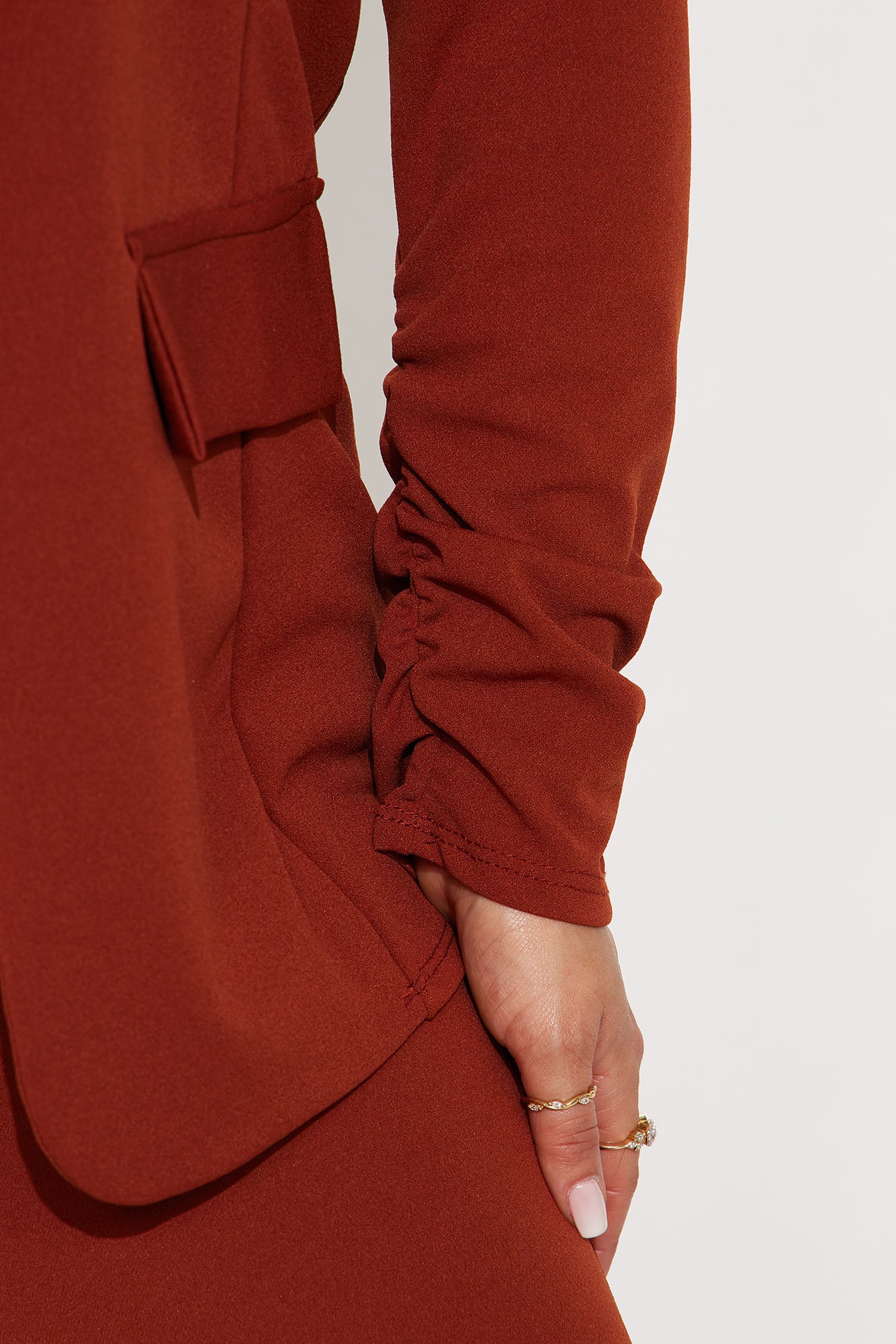 Executive Cutie Blazer Pant Set - Cognac - Image 3