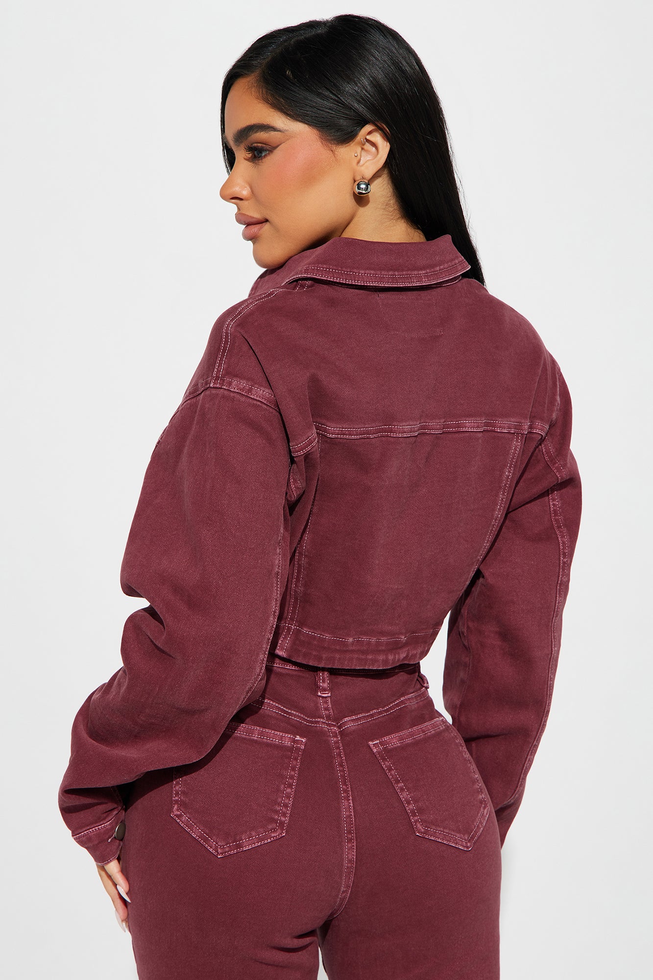 Bordeaux Stretch Denim Jacket - Wine - Image 3