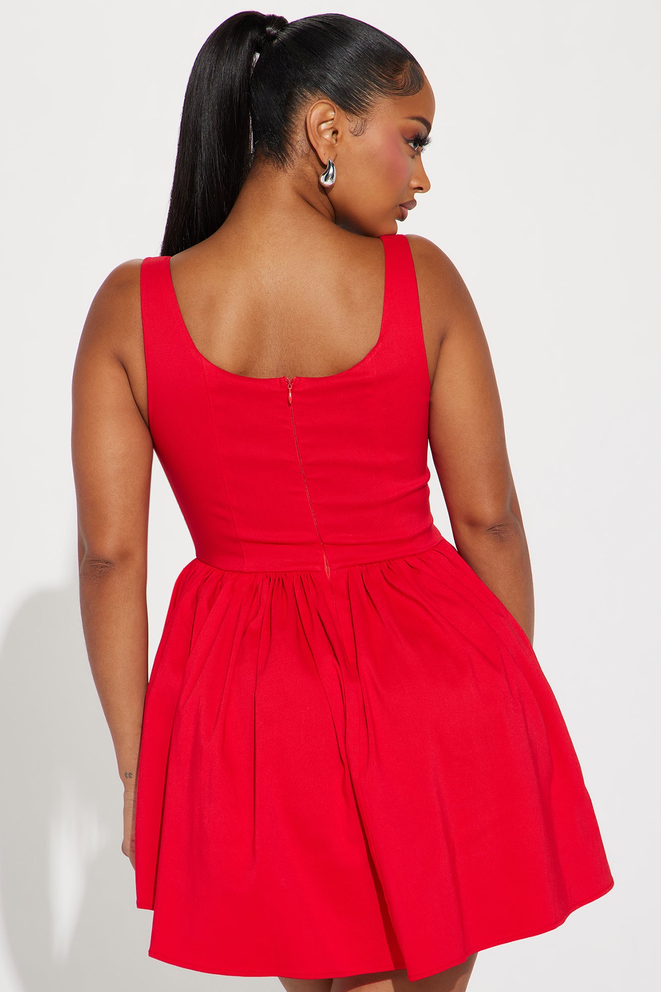 Valentine Twill Mini Dress - Red - Image 4