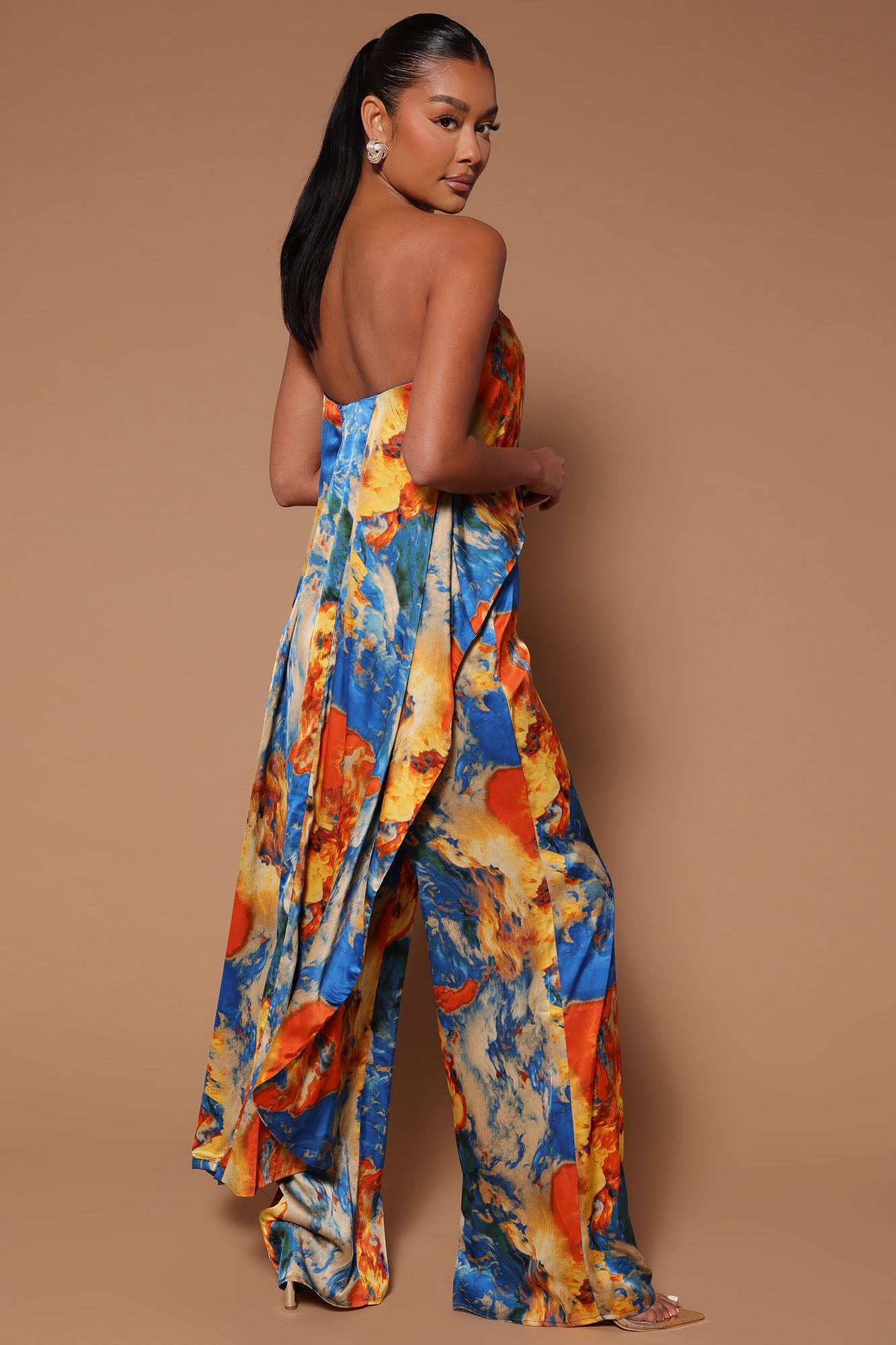 Eva High Low Satin Top - Royal/combo - Image 3