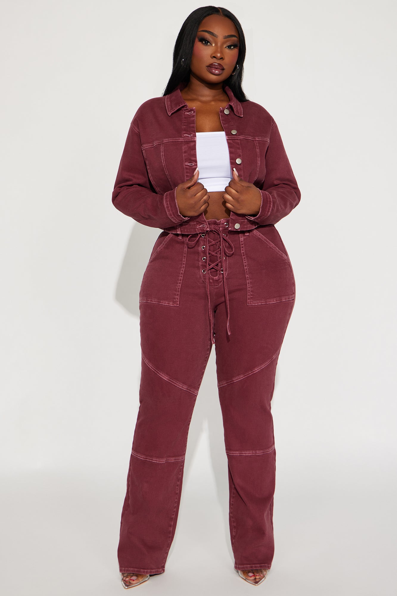 Bordeaux Stretch Denim Jacket - Wine - Image 5
