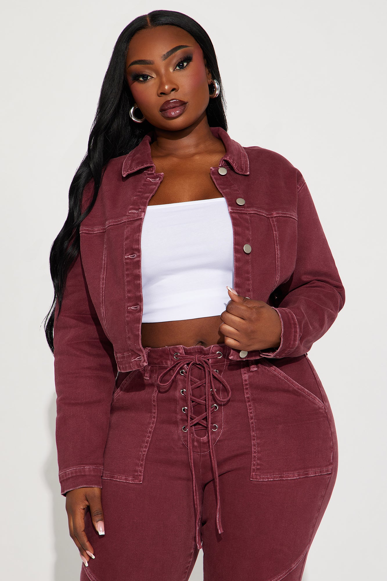 Bordeaux Stretch Denim Jacket - Wine - Image 4