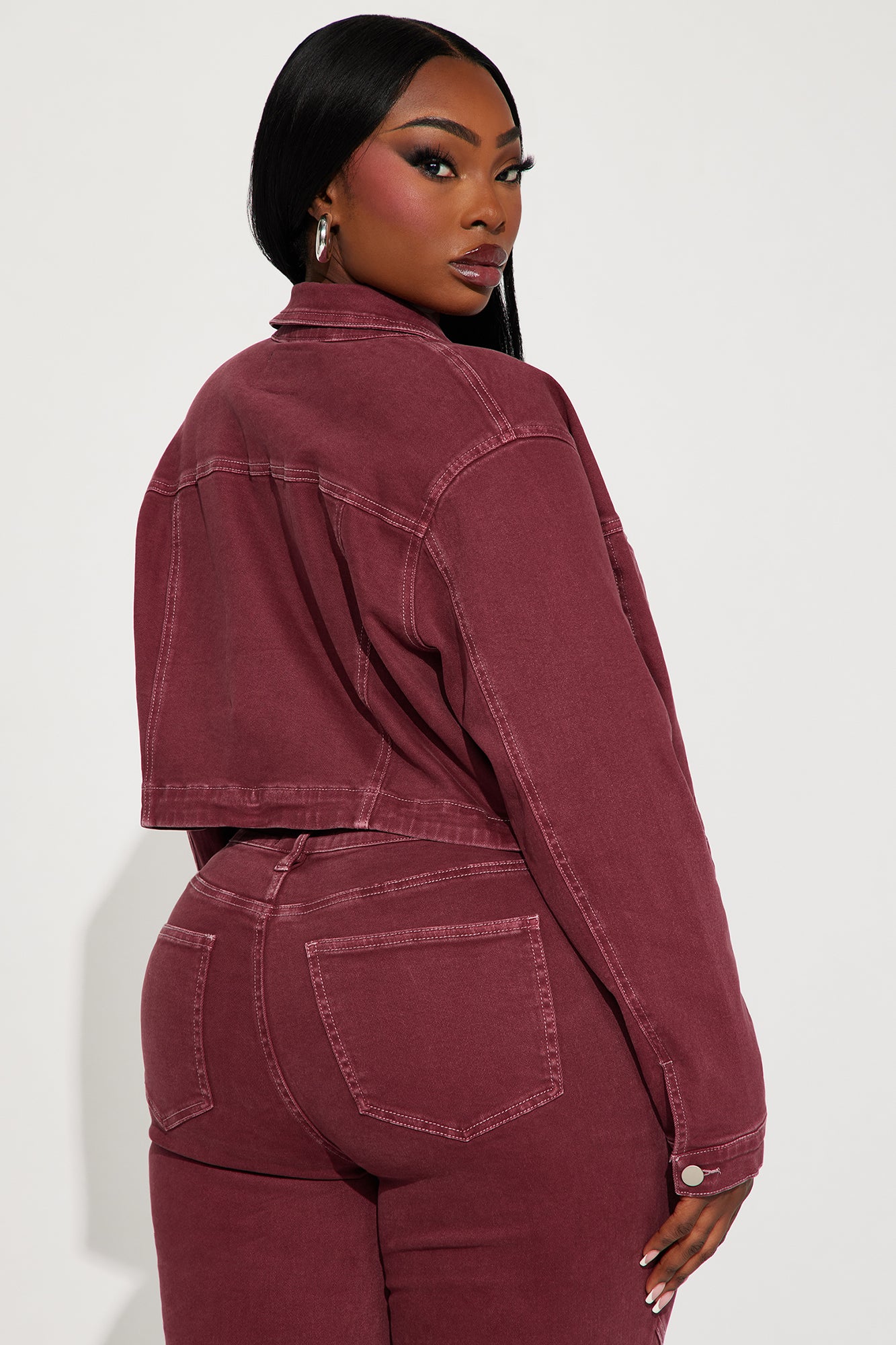 Bordeaux Stretch Denim Jacket - Wine - Image 6