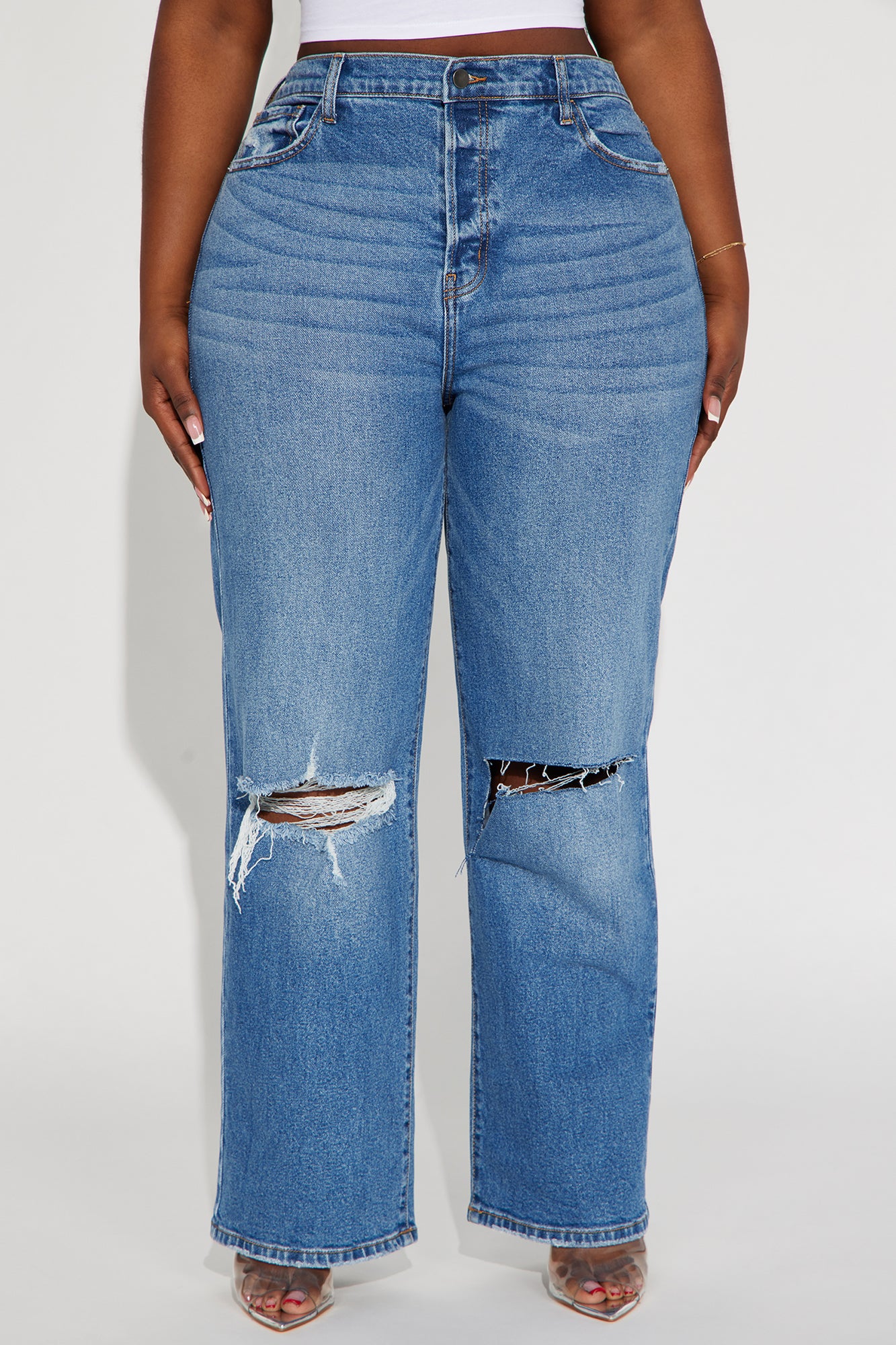 Cut Above The Rest Ripped Straight Leg Jeans - Medium Wash - Image 7