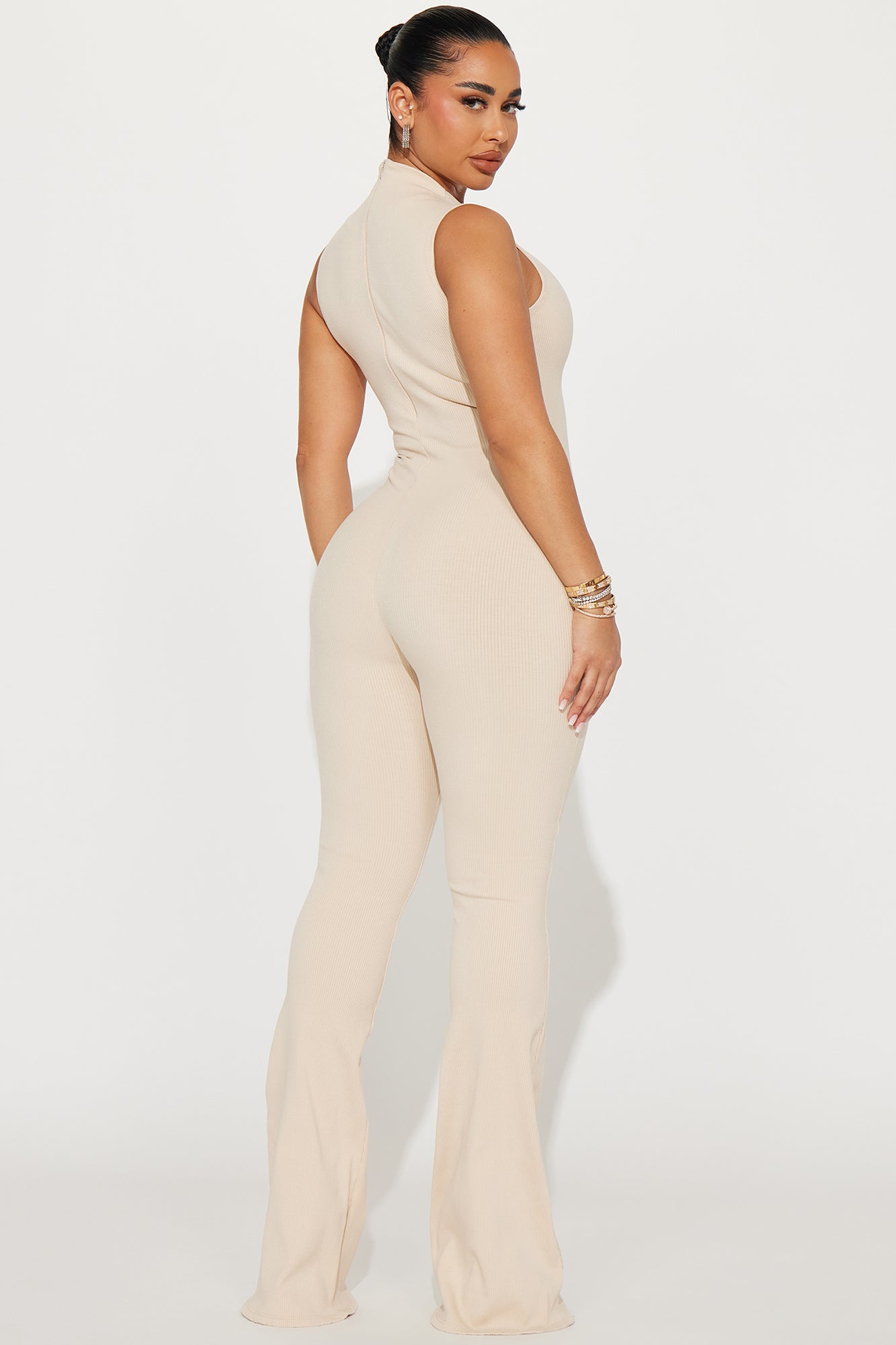 Amber Snatched Flare Jumpsuit - Cream - Image 3