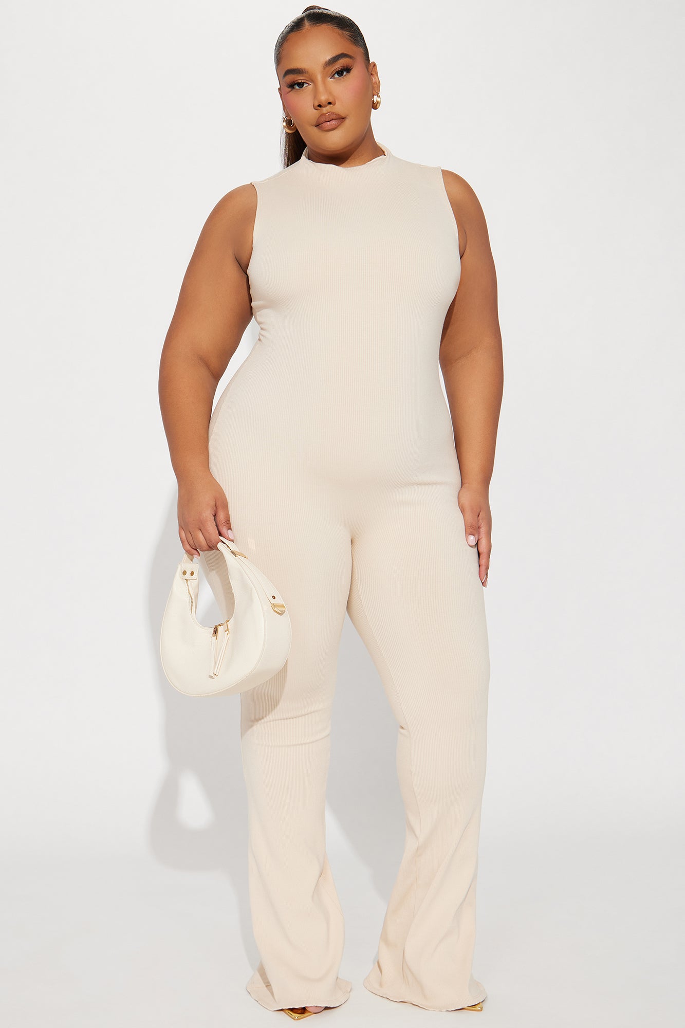 Amber Snatched Flare Jumpsuit - Cream - Image 6